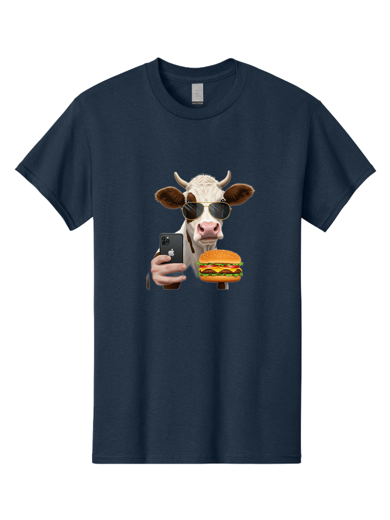 Cow-With-Iphone-And-Burger Men'S Graphic Tee, 100% Cotton, Comfortable Casual Summer Wear, Machine Washable, Vintage Camera, Old Camera, Antique Camera, Black Camera, Classic Photography, Photography Equipment, Nostalgic Device, Film Camera, Bah822