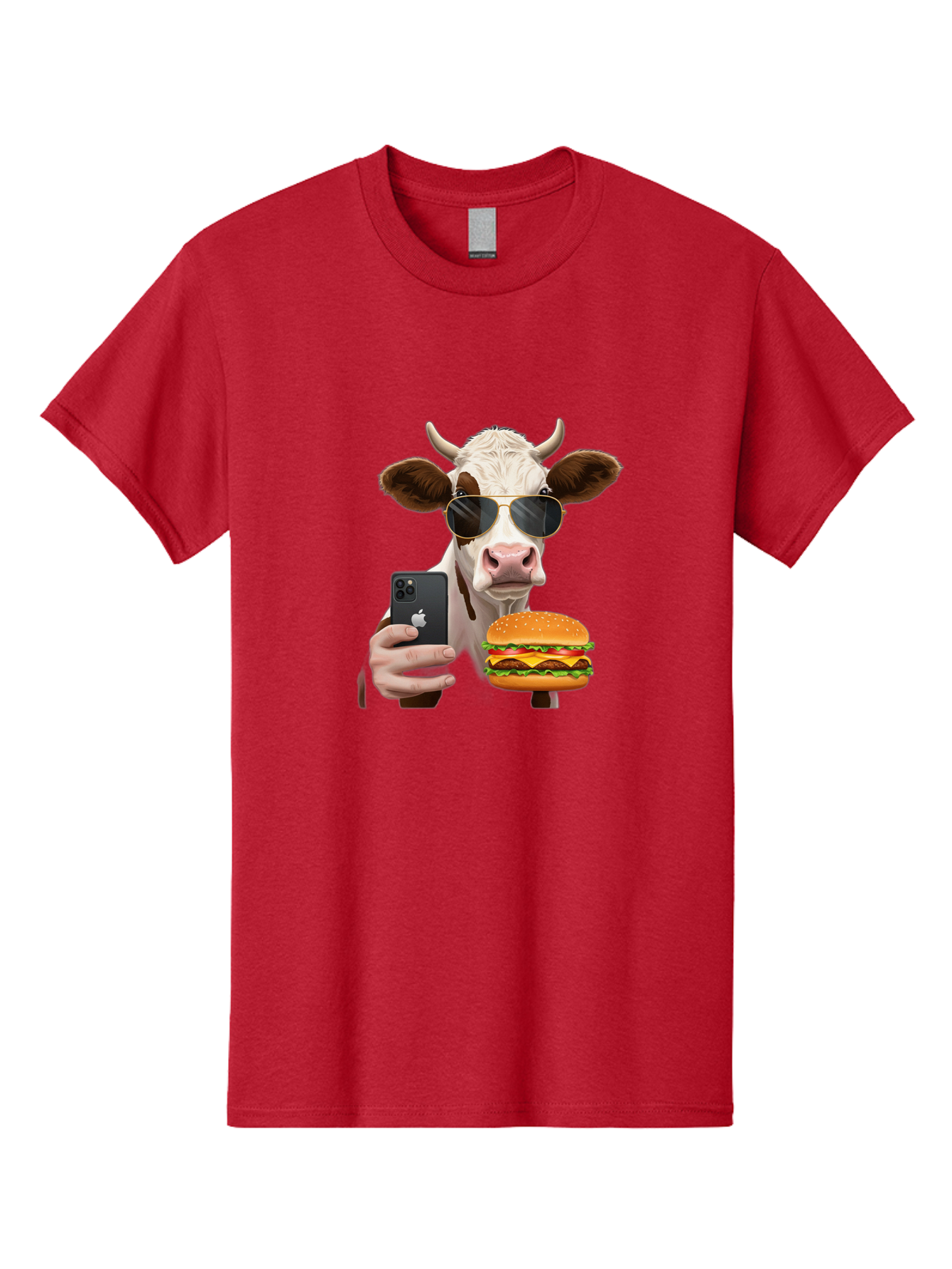 Cow-With-Iphone-And-Burger Men'S Graphic Tee, 100% Cotton, Comfortable Casual Summer Wear, Machine Washable, Vintage Camera, Old Camera, Antique Camera, Black Camera, Classic Photography, Photography Equipment, Nostalgic Device, Film Camera, Bah822