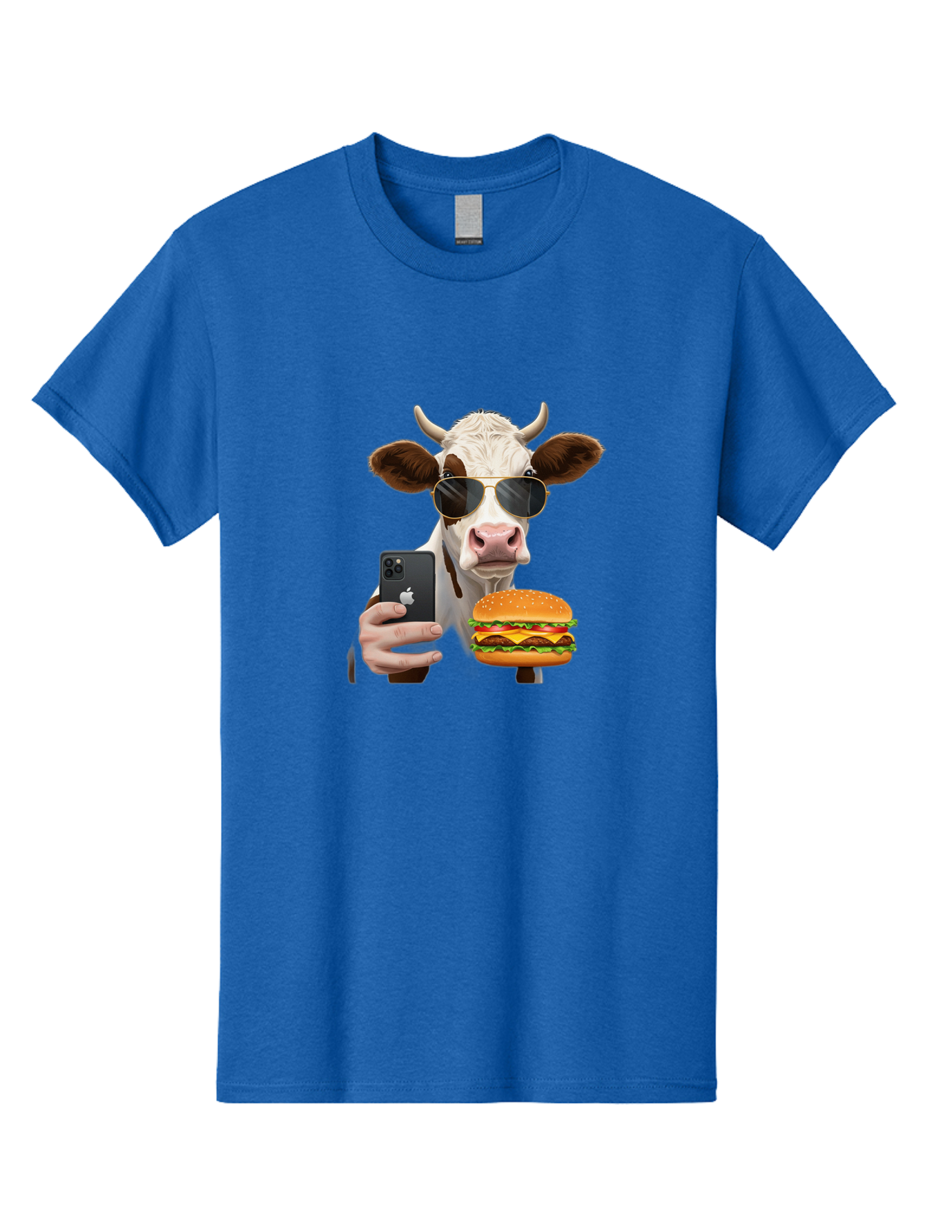 Cow-With-Iphone-And-Burger Men'S Graphic Tee, 100% Cotton, Comfortable Casual Summer Wear, Machine Washable, Vintage Camera, Old Camera, Antique Camera, Black Camera, Classic Photography, Photography Equipment, Nostalgic Device, Film Camera, Bah822