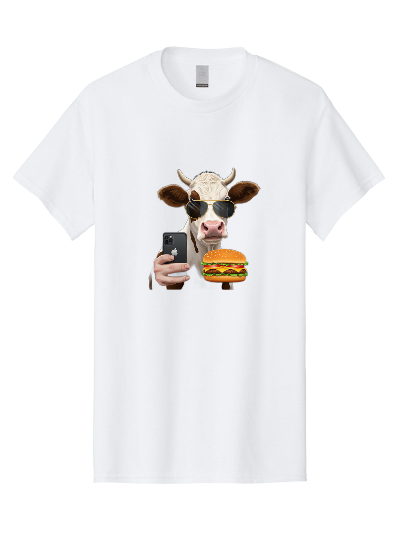 Cow-With-Iphone-And-Burger Men'S Graphic Tee, 100% Cotton, Comfortable Casual Summer Wear, Machine Washable, Vintage Camera, Old Camera, Antique Camera, Black Camera, Classic Photography, Photography Equipment, Nostalgic Device, Film Camera, Bah822