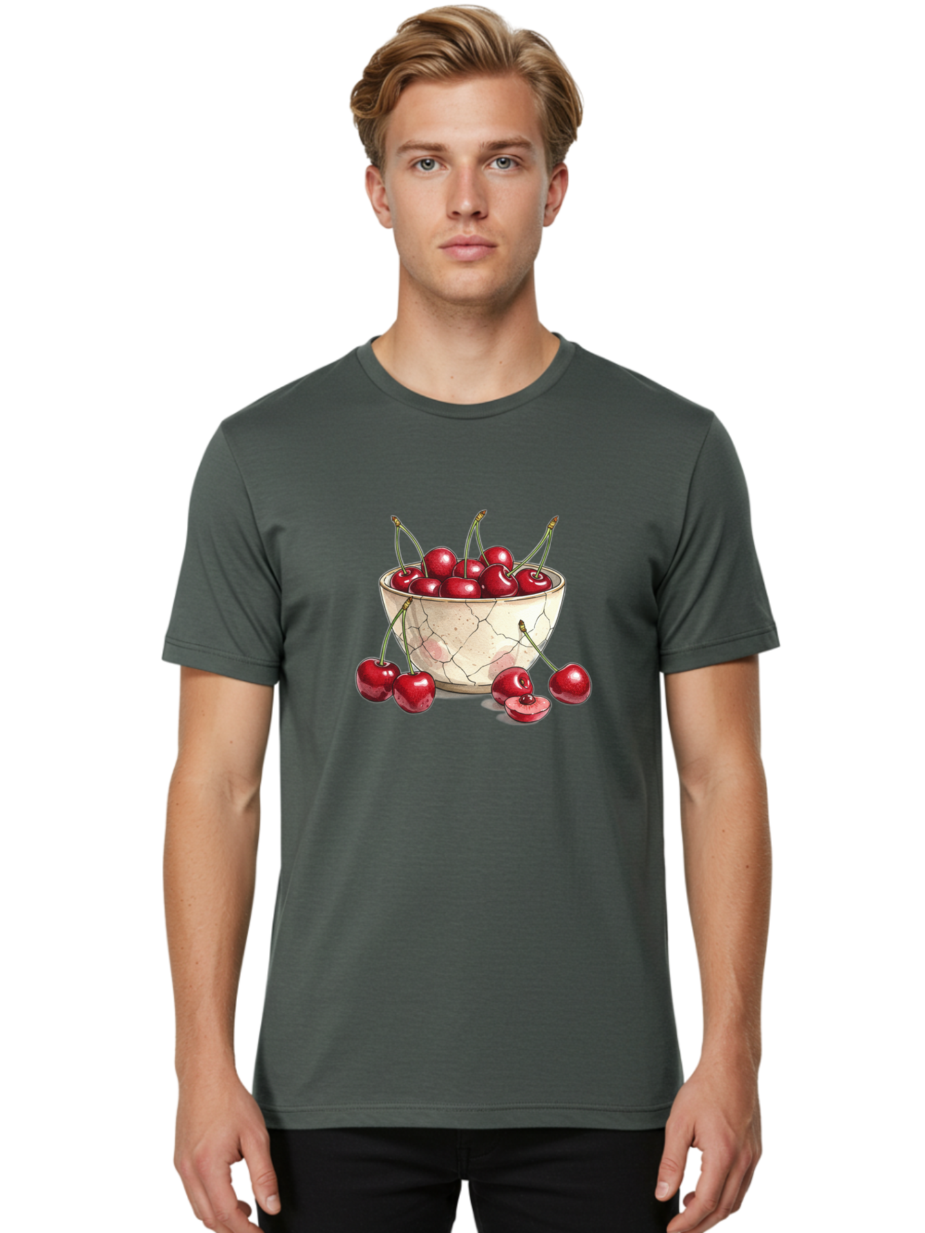 Cracked-Bowl-Cherries-1 Men'S Graphic Tee, 100% Cotton, Comfortable Casual Summer Wear, Machine Washable, Vintage Camera, Old Camera, Antique Camera, Black Camera, Classic Photography, Photography Equipment, Nostalgic Device, Film Camera, Bah826