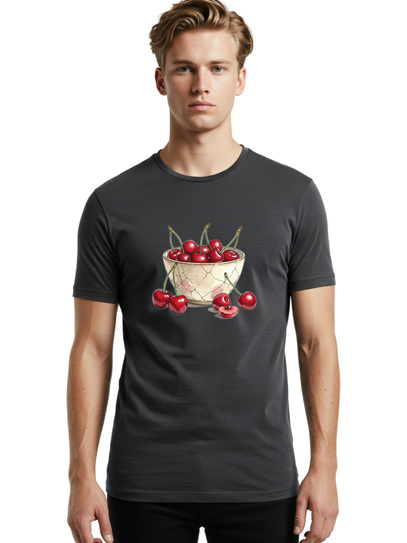 Cracked-Bowl-Cherries-1 Men'S Graphic Tee, 100% Cotton, Comfortable Casual Summer Wear, Machine Washable, Vintage Camera, Old Camera, Antique Camera, Black Camera, Classic Photography, Photography Equipment, Nostalgic Device, Film Camera, Bah826