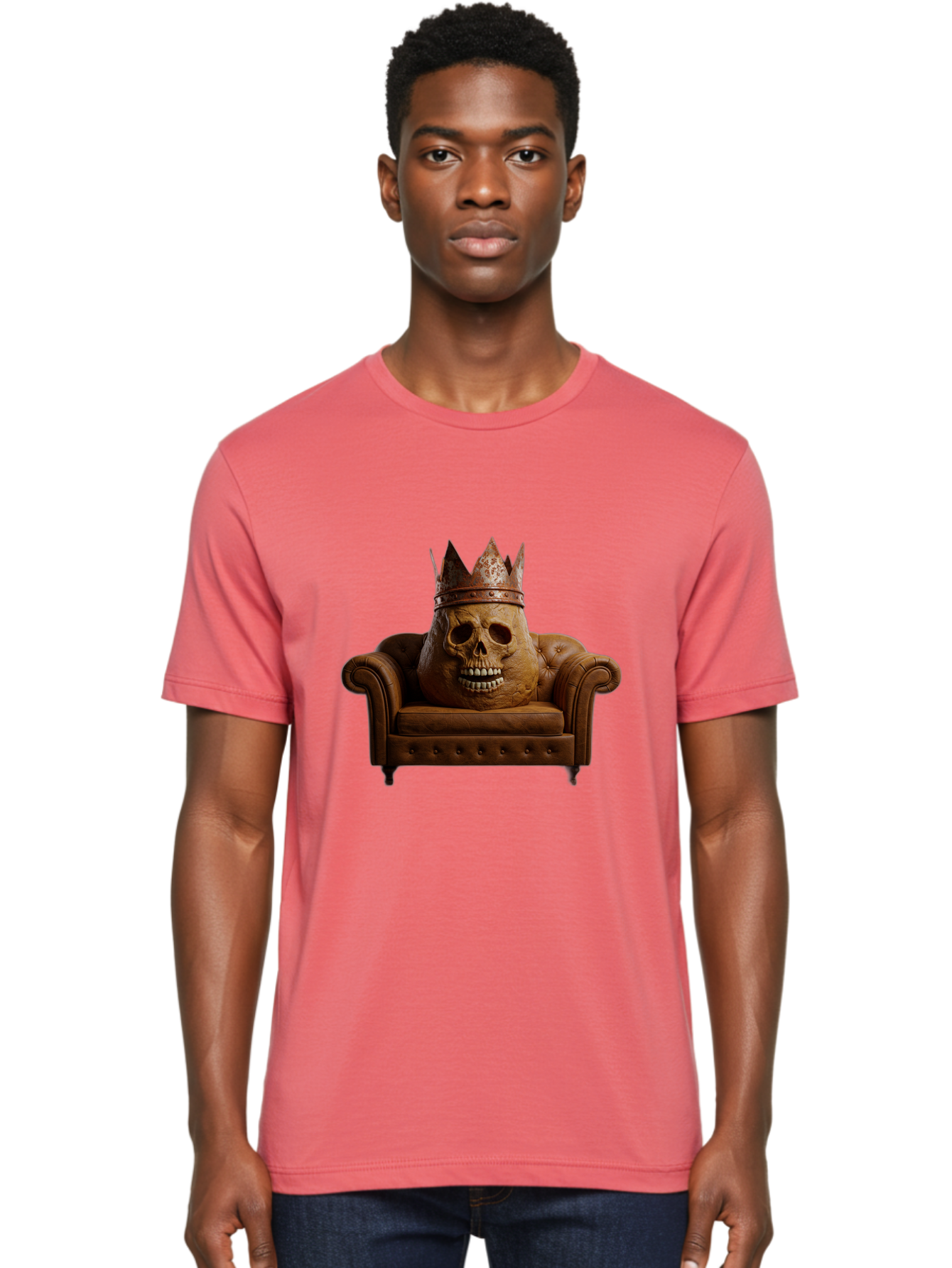 Crowned-Skull-On-Leather-Sofa Men'S Graphic Tee, 100% Cotton, Comfortable Casual Summer Wear, Machine Washable, Vintage Camera, Old Camera, Antique Camera, Black Camera, Classic Photography, Photography Equipment, Nostalgic Device, Bah832
