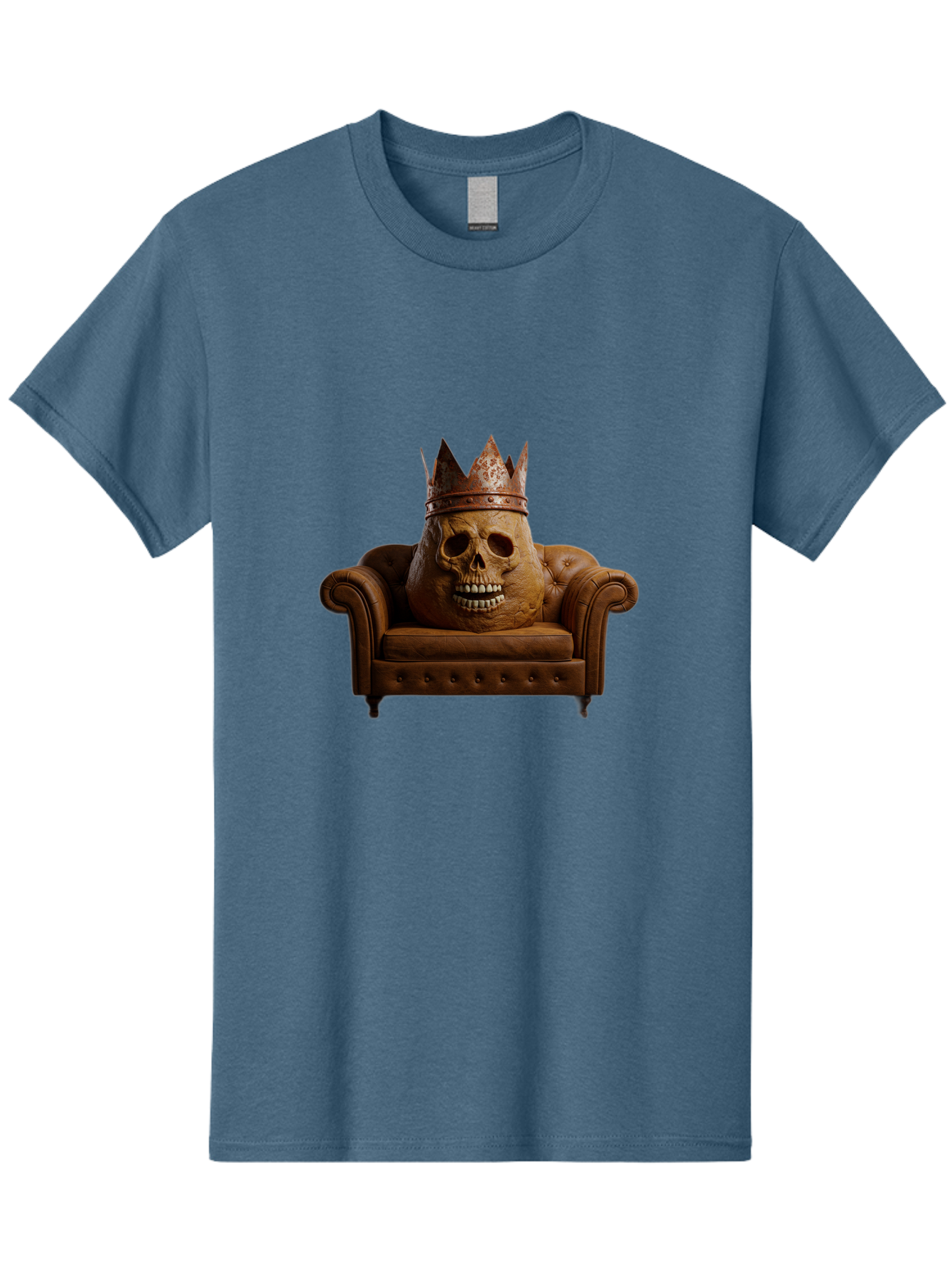 Crowned-Skull-On-Leather-Sofa Men'S Graphic Tee, 100% Cotton, Comfortable Casual Summer Wear, Machine Washable, Vintage Camera, Old Camera, Antique Camera, Black Camera, Classic Photography, Photography Equipment, Nostalgic Device, Bah832