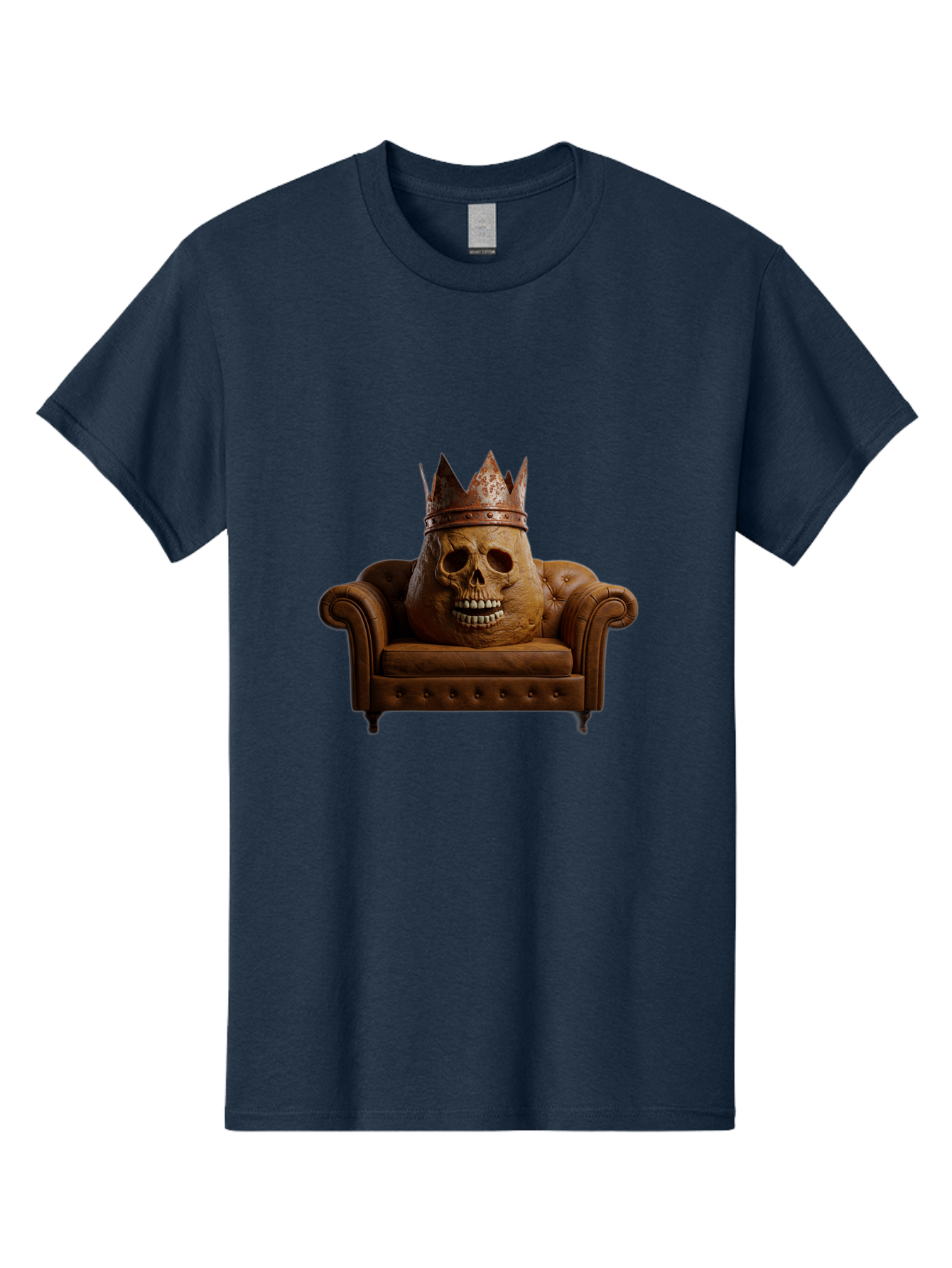 Crowned-Skull-On-Leather-Sofa Men'S Graphic Tee, 100% Cotton, Comfortable Casual Summer Wear, Machine Washable, Vintage Camera, Old Camera, Antique Camera, Black Camera, Classic Photography, Photography Equipment, Nostalgic Device, Bah832