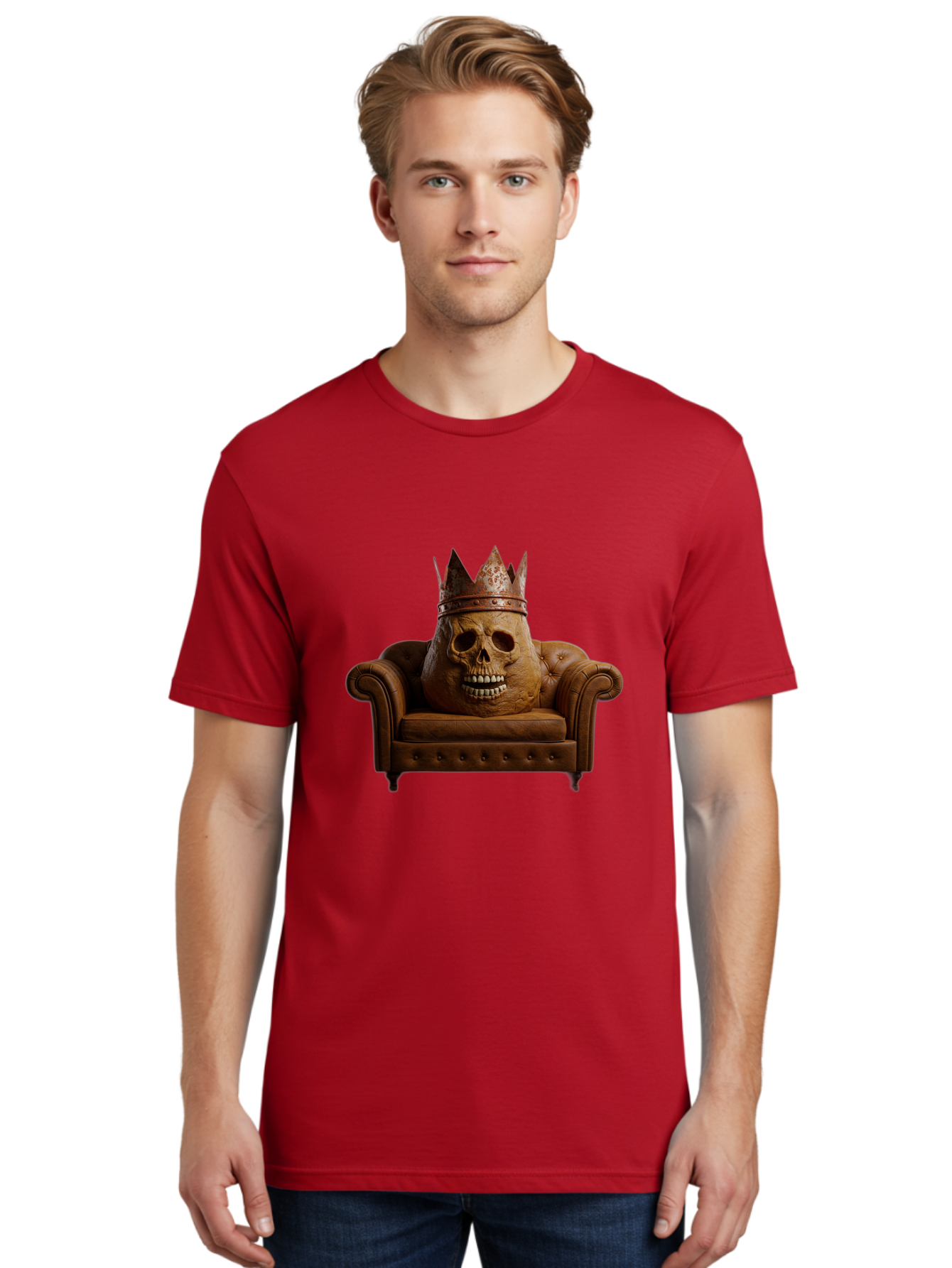 Crowned-Skull-On-Leather-Sofa Men'S Graphic Tee, 100% Cotton, Comfortable Casual Summer Wear, Machine Washable, Vintage Camera, Old Camera, Antique Camera, Black Camera, Classic Photography, Photography Equipment, Nostalgic Device, Bah832