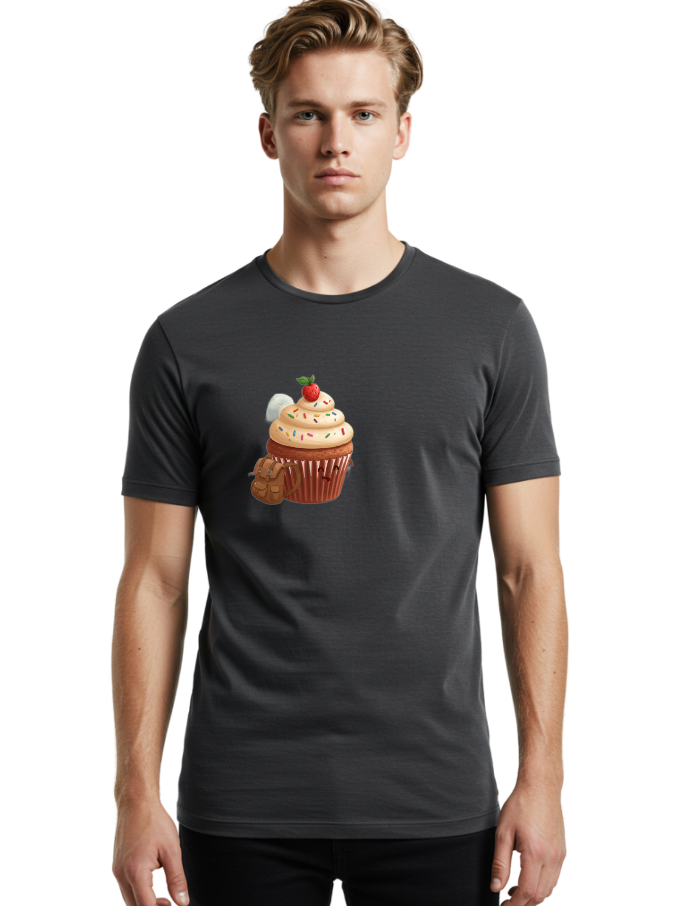 Cupcake-With-Backpack Men'S Graphic Tee, 100% Cotton, Comfortable Casual Summer Wear, Machine Washable, Vintage Camera, Old Camera, Antique Camera, Black Camera, Classic Photography, Photography Equipment, Nostalgic Device, Film Camera, Bah866