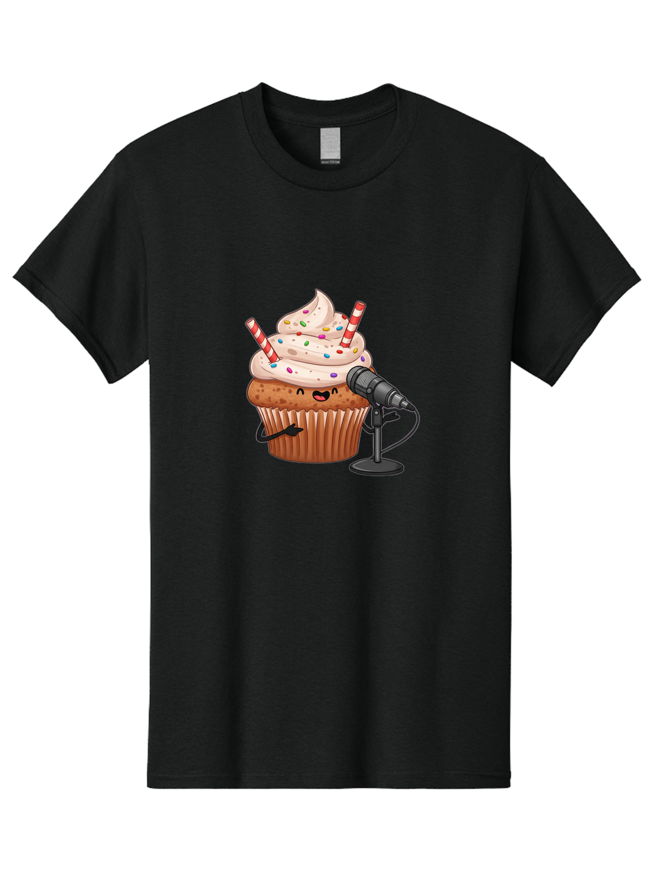 Cupcake-With-Microphone-1 Men'S Graphic Tee, 100% Cotton, Comfortable Casual Summer Wear, Machine Washable, Vintage Camera, Old Camera, Antique Camera, Black Camera, Classic Photography, Photography Equipment, Nostalgic Device, Film Camera, Bah870