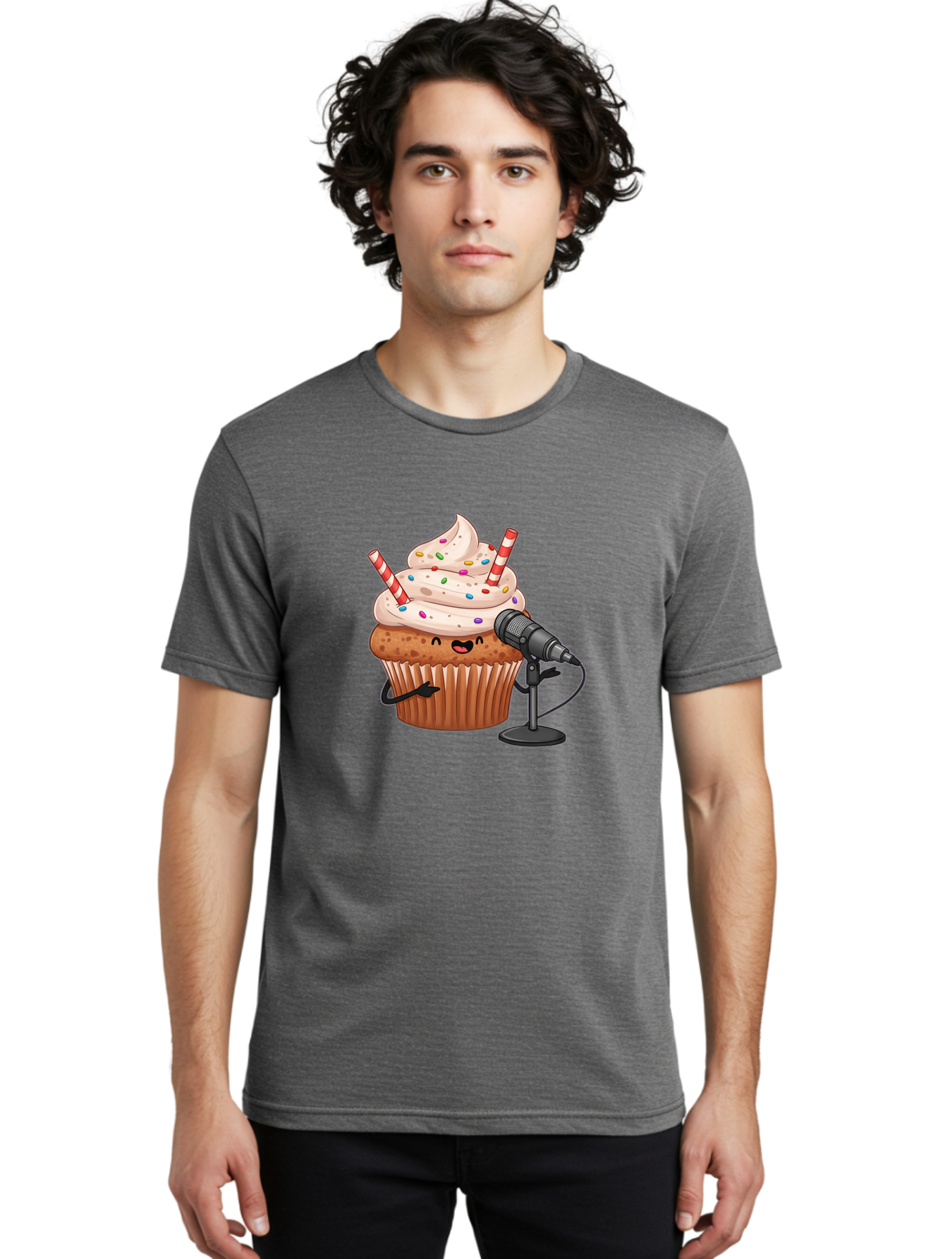 Cupcake-With-Microphone-1 Men'S Graphic Tee, 100% Cotton, Comfortable Casual Summer Wear, Machine Washable, Vintage Camera, Old Camera, Antique Camera, Black Camera, Classic Photography, Photography Equipment, Nostalgic Device, Film Camera, Bah870
