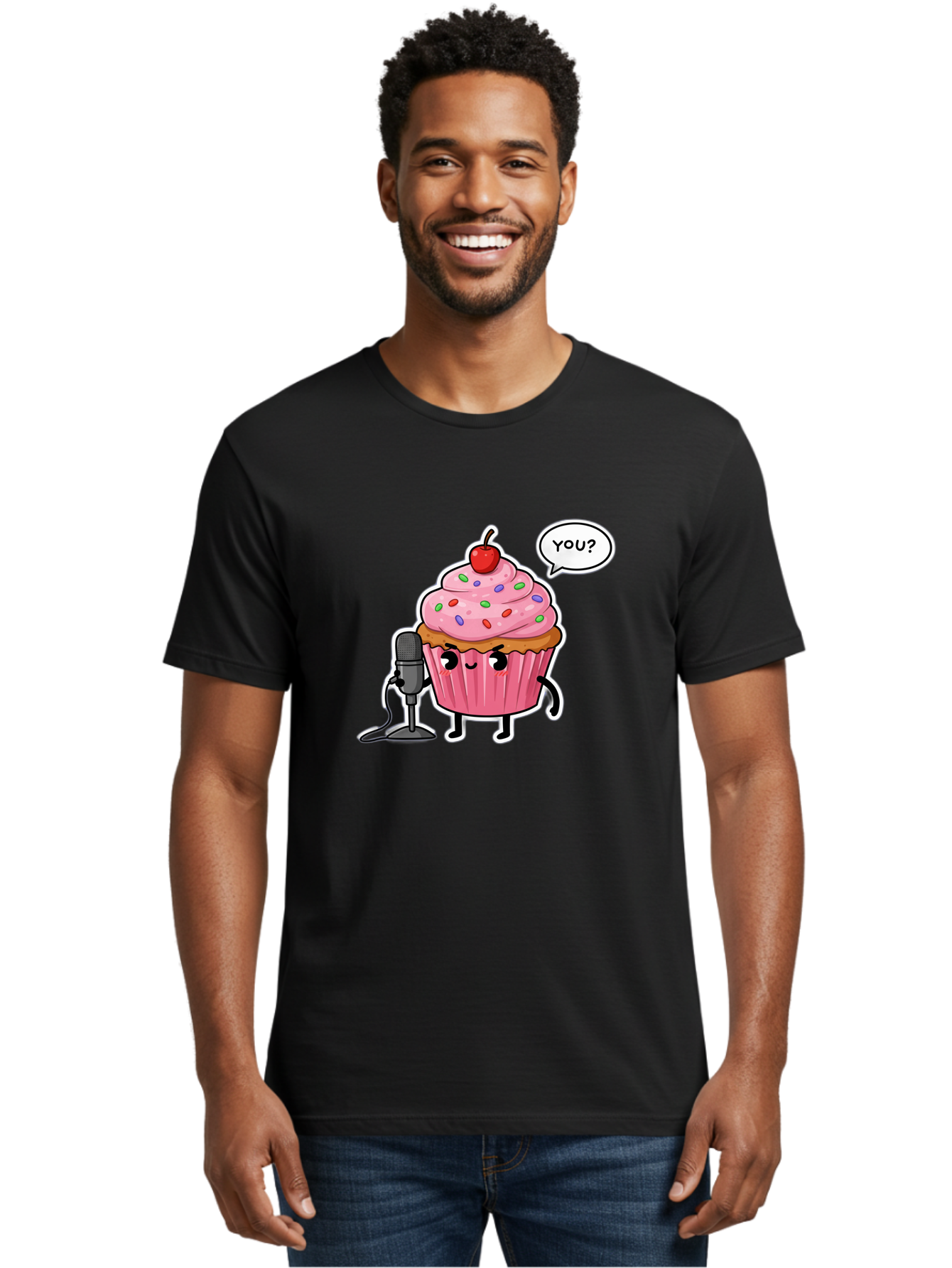 Cupcake-With-Microphone Men'S Graphic Tee, 100% Cotton, Comfortable Casual Summer Wear, Machine Washable, Vintage Camera, Old Camera, Antique Camera, Black Camera, Classic Photography, Photography Equipment, Nostalgic Device, Film Camera, Bah871