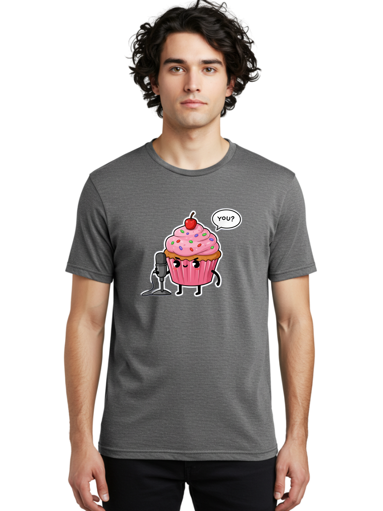 Cupcake-With-Microphone Men'S Graphic Tee, 100% Cotton, Comfortable Casual Summer Wear, Machine Washable, Vintage Camera, Old Camera, Antique Camera, Black Camera, Classic Photography, Photography Equipment, Nostalgic Device, Film Camera, Bah871