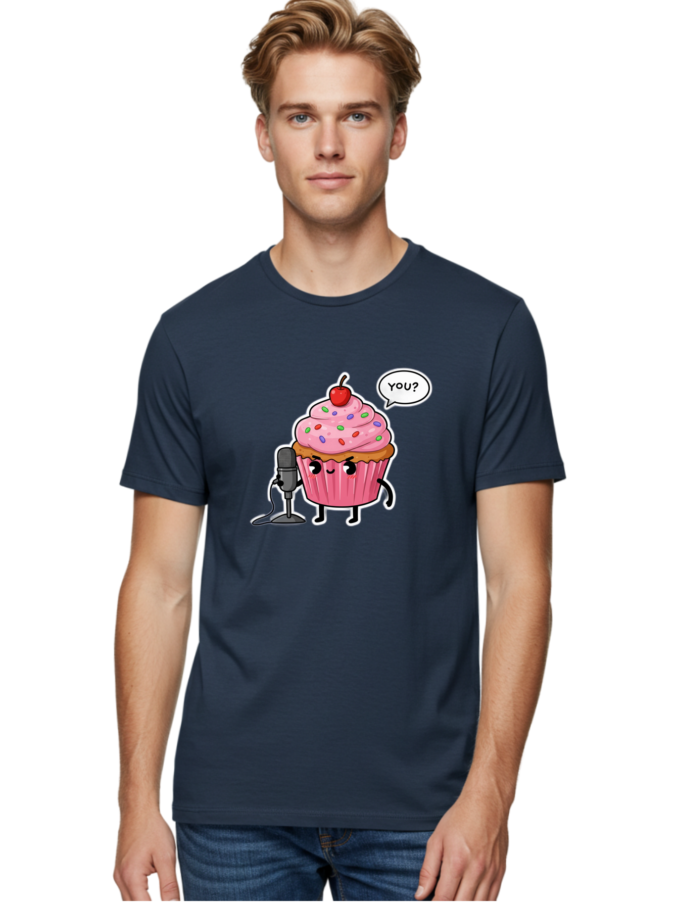 Cupcake-With-Microphone Men'S Graphic Tee, 100% Cotton, Comfortable Casual Summer Wear, Machine Washable, Vintage Camera, Old Camera, Antique Camera, Black Camera, Classic Photography, Photography Equipment, Nostalgic Device, Film Camera, Bah871