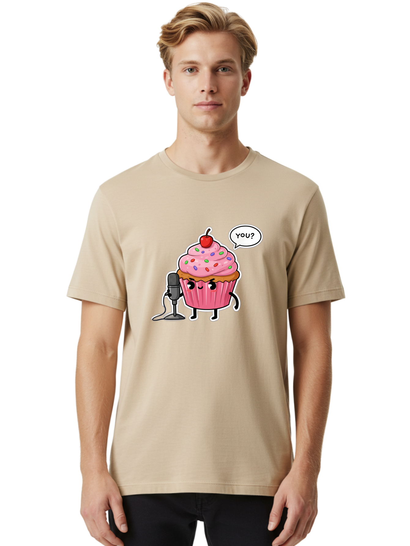 Cupcake-With-Microphone Men'S Graphic Tee, 100% Cotton, Comfortable Casual Summer Wear, Machine Washable, Vintage Camera, Old Camera, Antique Camera, Black Camera, Classic Photography, Photography Equipment, Nostalgic Device, Film Camera, Bah871