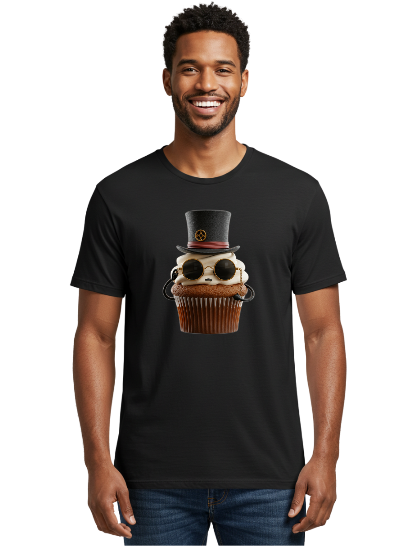 Cupcake-With-Top-Hat-And-Sunglasses Men'S Graphic Tee, 100% Cotton, Comfortable Casual Summer Wear, Machine Washable, Vintage Camera, Old Camera, Antique Camera, Black Camera, Classic Photography, Photography Equipment, Nostalgic Device, Bah879