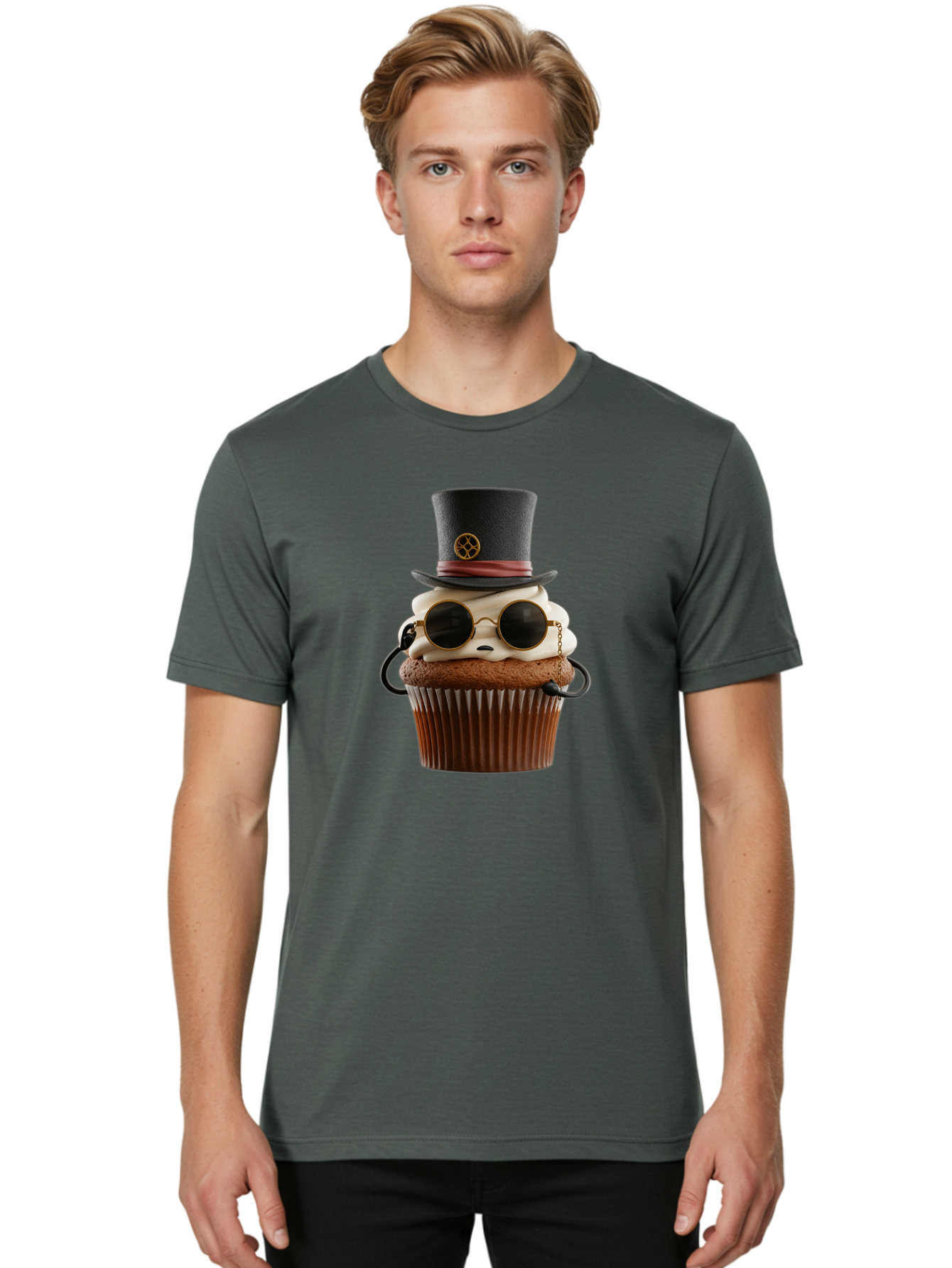 Cupcake-With-Top-Hat-And-Sunglasses Men'S Graphic Tee, 100% Cotton, Comfortable Casual Summer Wear, Machine Washable, Vintage Camera, Old Camera, Antique Camera, Black Camera, Classic Photography, Photography Equipment, Nostalgic Device, Bah879