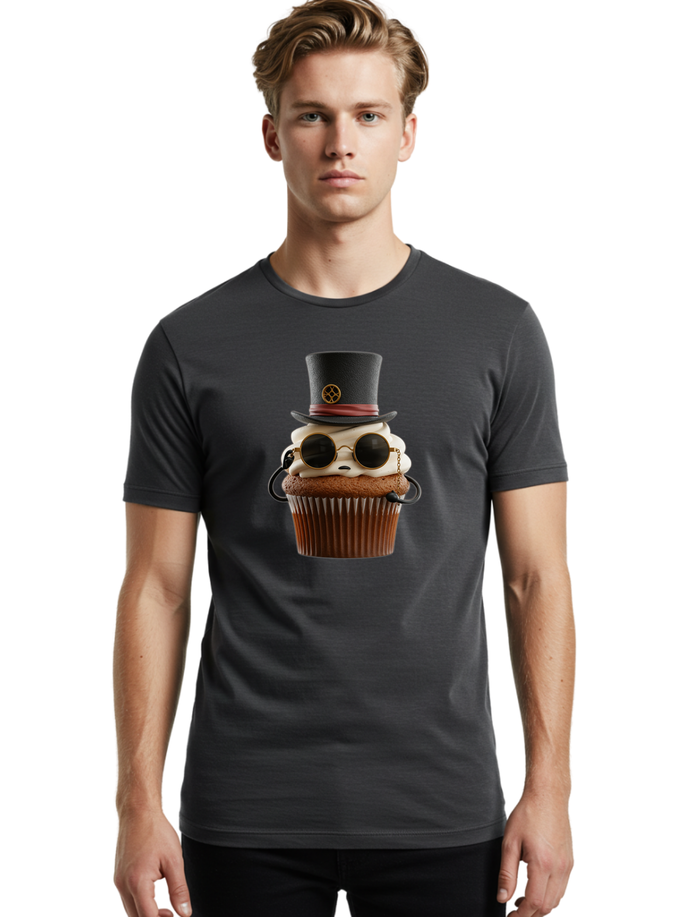 Cupcake-With-Top-Hat-And-Sunglasses Men'S Graphic Tee, 100% Cotton, Comfortable Casual Summer Wear, Machine Washable, Vintage Camera, Old Camera, Antique Camera, Black Camera, Classic Photography, Photography Equipment, Nostalgic Device, Bah879