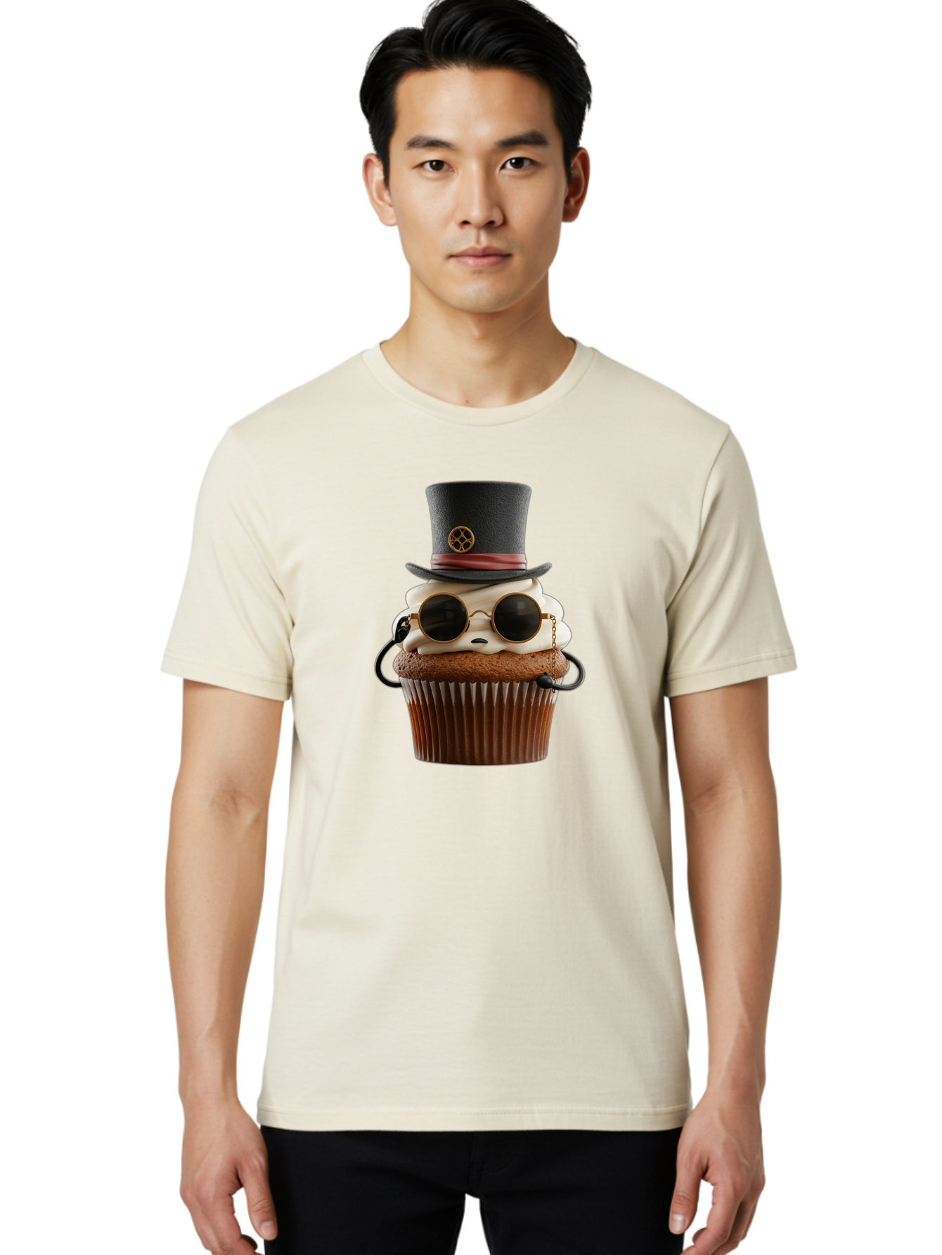 Cupcake-With-Top-Hat-And-Sunglasses Men'S Graphic Tee, 100% Cotton, Comfortable Casual Summer Wear, Machine Washable, Vintage Camera, Old Camera, Antique Camera, Black Camera, Classic Photography, Photography Equipment, Nostalgic Device, Bah879