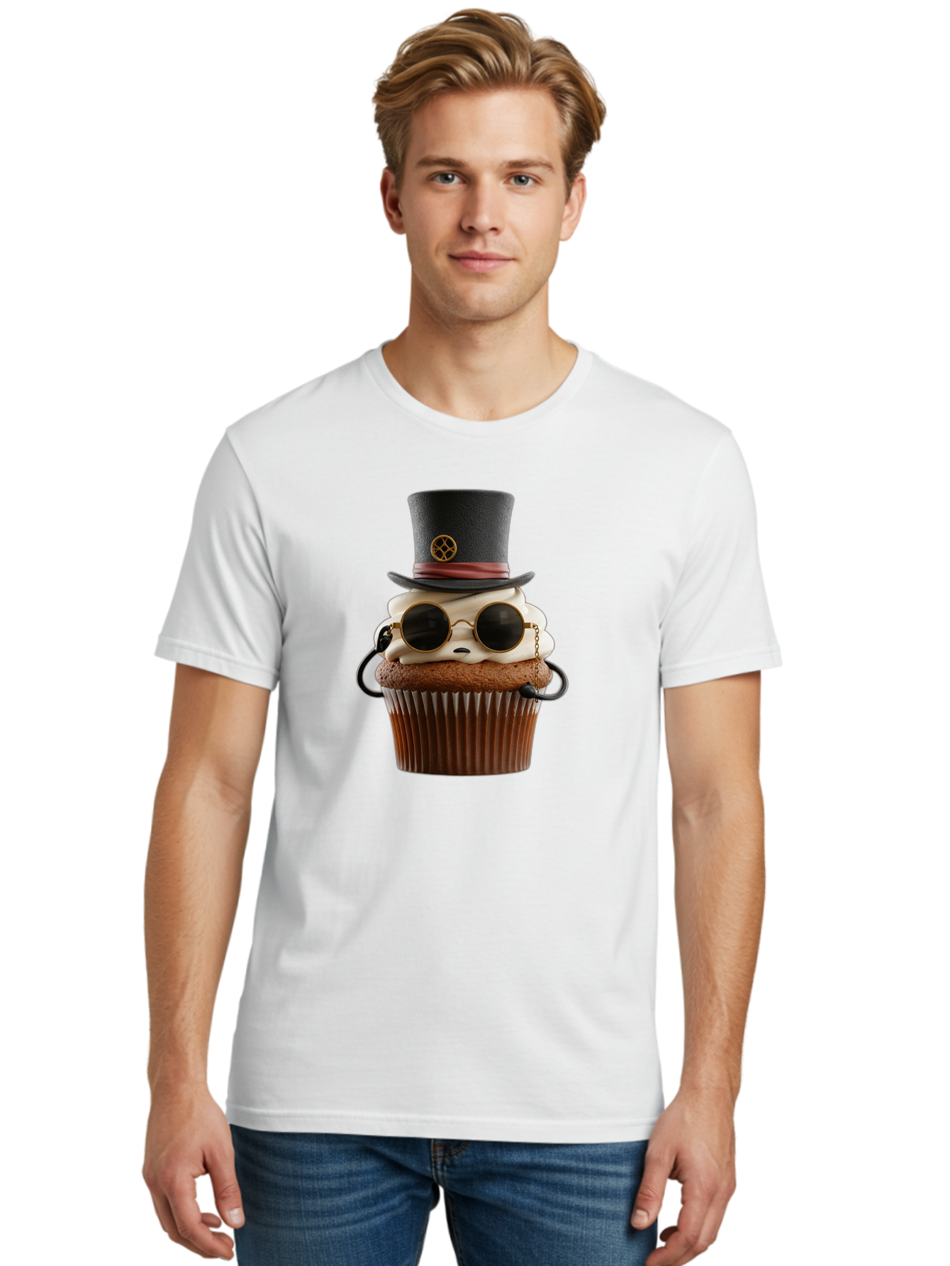 Cupcake-With-Top-Hat-And-Sunglasses Men'S Graphic Tee, 100% Cotton, Comfortable Casual Summer Wear, Machine Washable, Vintage Camera, Old Camera, Antique Camera, Black Camera, Classic Photography, Photography Equipment, Nostalgic Device, Bah879