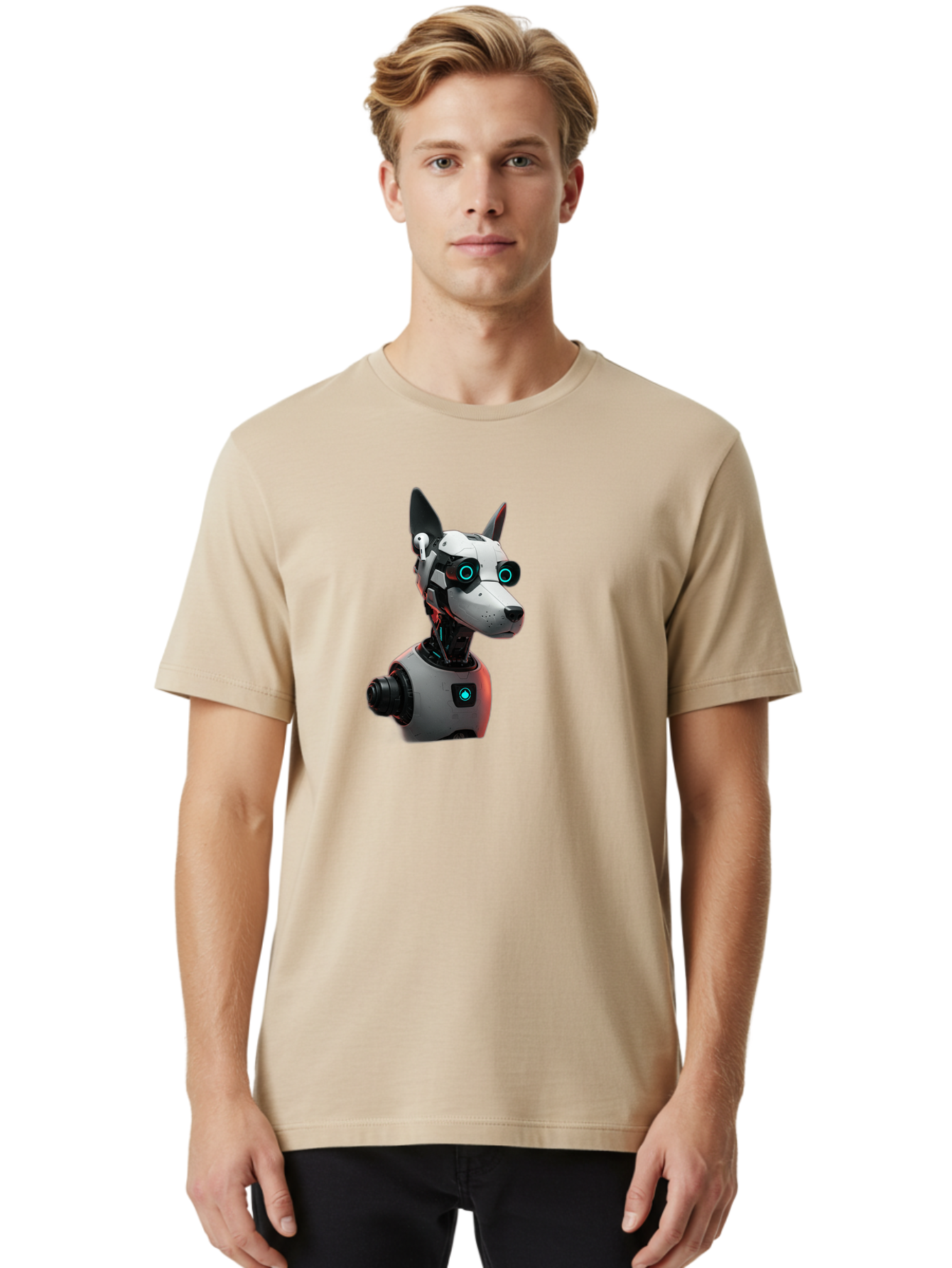 Cybernetic-Dog-Head Men'S Graphic Tee, 100% Cotton, Comfortable Casual Summer Wear, Machine Washable, Vintage Camera, Old Camera, Antique Camera, Black Camera, Classic Photography, Photography Equipment, Nostalgic Device, Film Camera, Bah887