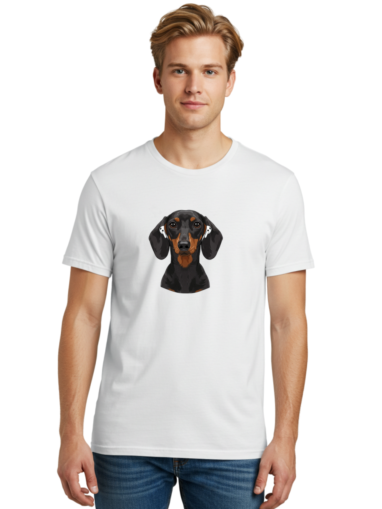 Dachshund-With-Airpods Men'S Graphic Tee, 100% Cotton, Comfortable Casual Summer Wear, Machine Washable, Vintage Camera, Old Camera, Antique Camera, Black Camera, Classic Photography, Photography Equipment, Nostalgic Device, Film Camera, Bah892