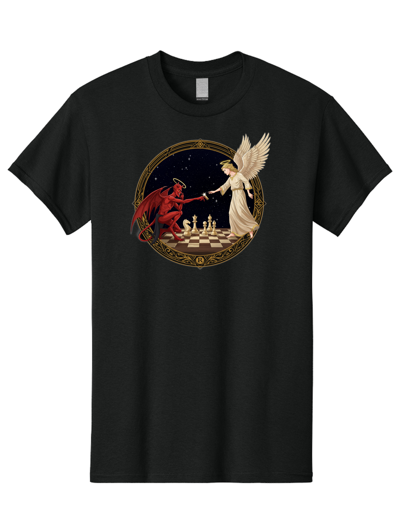 Demon-And-Angel-Playing-Chess Men'S Graphic Tee, 100% Cotton, Comfortable Casual Summer Wear, Machine Washable, Vintage Camera, Old Camera, Antique Camera, Black Camera, Classic Photography, Photography Equipment, Nostalgic Device, Bah897