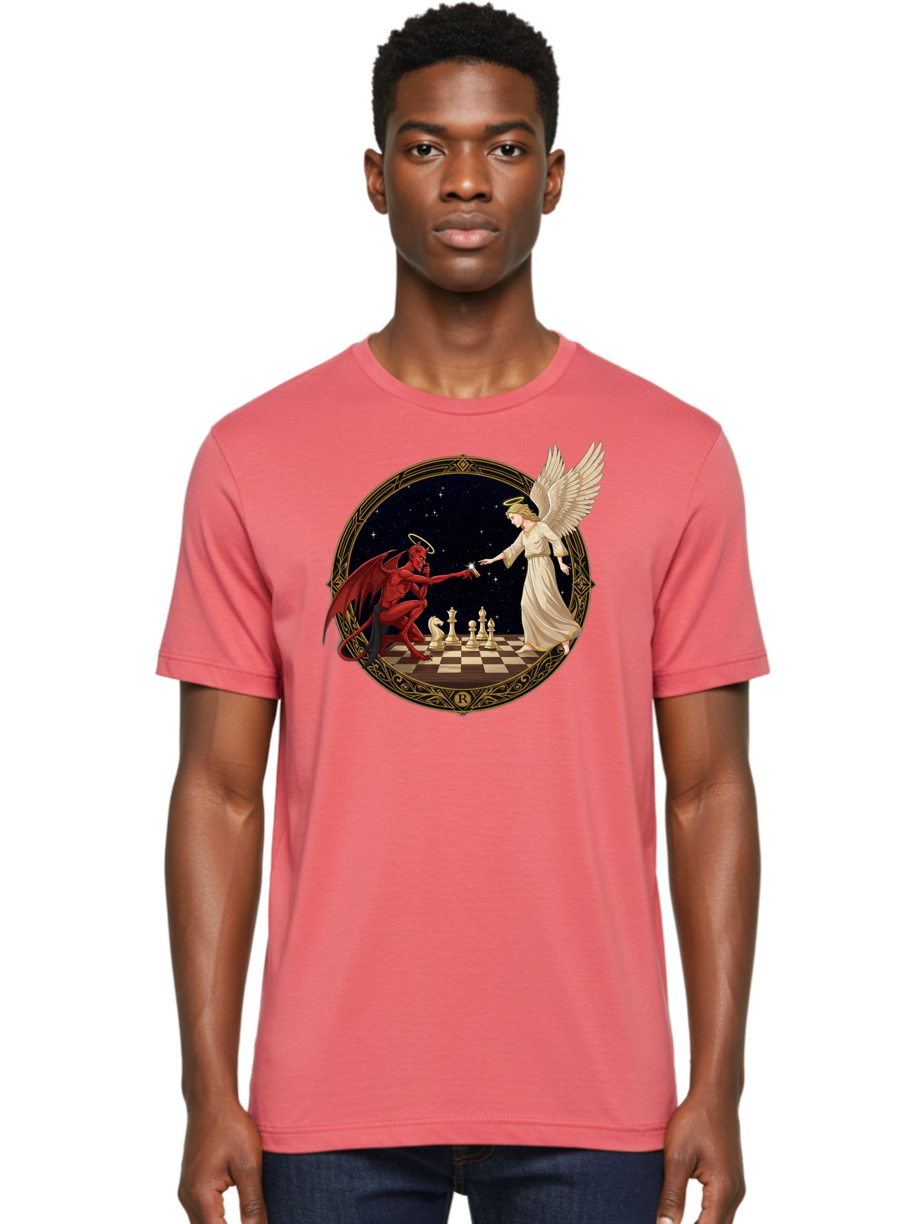 Demon-And-Angel-Playing-Chess Men'S Graphic Tee, 100% Cotton, Comfortable Casual Summer Wear, Machine Washable, Vintage Camera, Old Camera, Antique Camera, Black Camera, Classic Photography, Photography Equipment, Nostalgic Device, Bah897