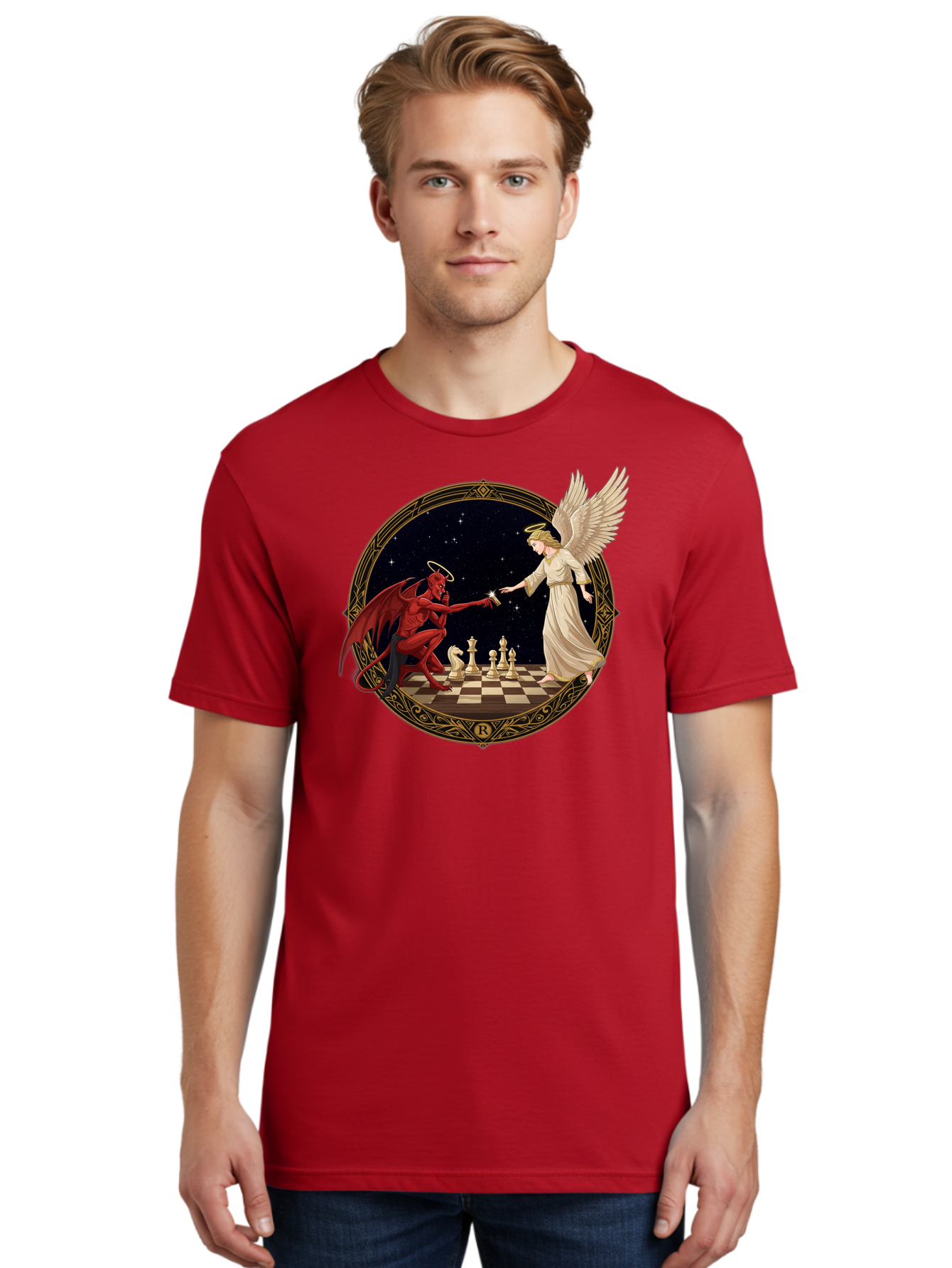 Demon-And-Angel-Playing-Chess Men'S Graphic Tee, 100% Cotton, Comfortable Casual Summer Wear, Machine Washable, Vintage Camera, Old Camera, Antique Camera, Black Camera, Classic Photography, Photography Equipment, Nostalgic Device, Bah897