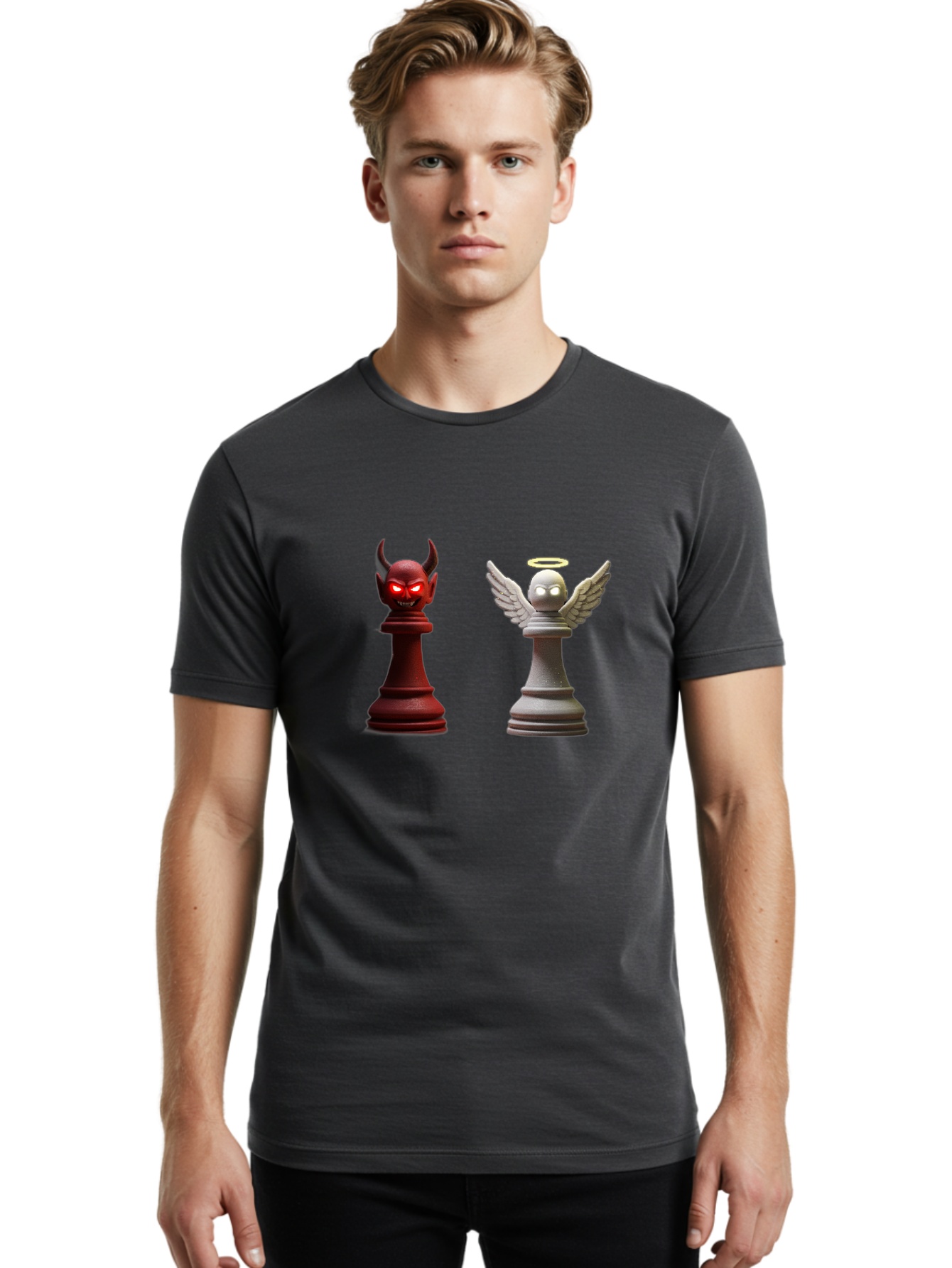 Devil-And-Angel-Chess-Pieces Men'S Graphic Tee, 100% Cotton, Comfortable Casual Summer Wear, Machine Washable, Vintage Camera, Old Camera, Antique Camera, Black Camera, Classic Photography, Photography Equipment, Nostalgic Device, Film Camera, Bah898