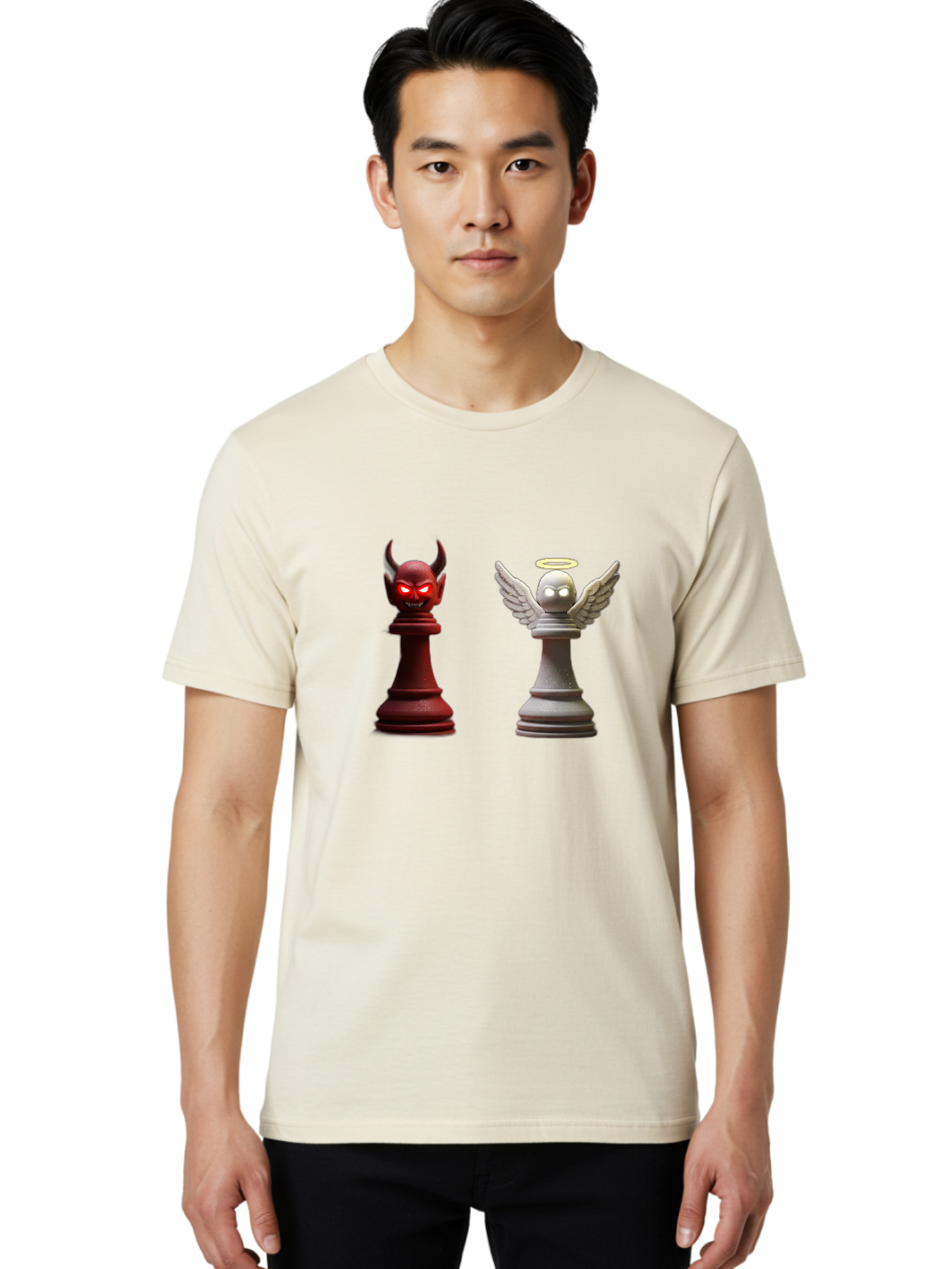 Devil-And-Angel-Chess-Pieces Men'S Graphic Tee, 100% Cotton, Comfortable Casual Summer Wear, Machine Washable, Vintage Camera, Old Camera, Antique Camera, Black Camera, Classic Photography, Photography Equipment, Nostalgic Device, Film Camera, Bah898