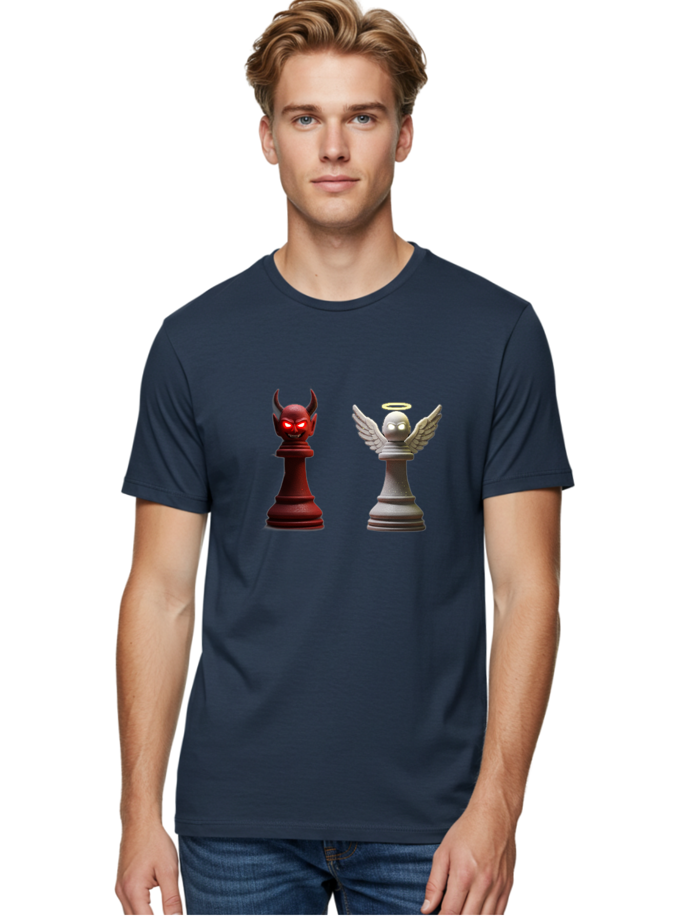 Devil-And-Angel-Chess-Pieces Men'S Graphic Tee, 100% Cotton, Comfortable Casual Summer Wear, Machine Washable, Vintage Camera, Old Camera, Antique Camera, Black Camera, Classic Photography, Photography Equipment, Nostalgic Device, Film Camera, Bah898