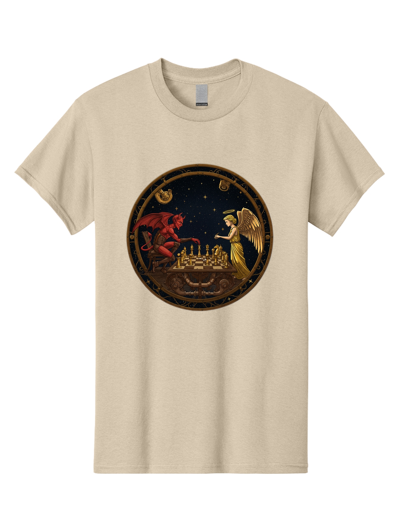 Devil-Vs-Angel-Chess-1 Men'S Graphic Tee, 100% Cotton, Comfortable Casual Summer Wear, Machine Washable, Vintage Camera, Old Camera, Antique Camera, Black Camera, Classic Photography, Photography Equipment, Nostalgic Device, Film Camera, Bah903