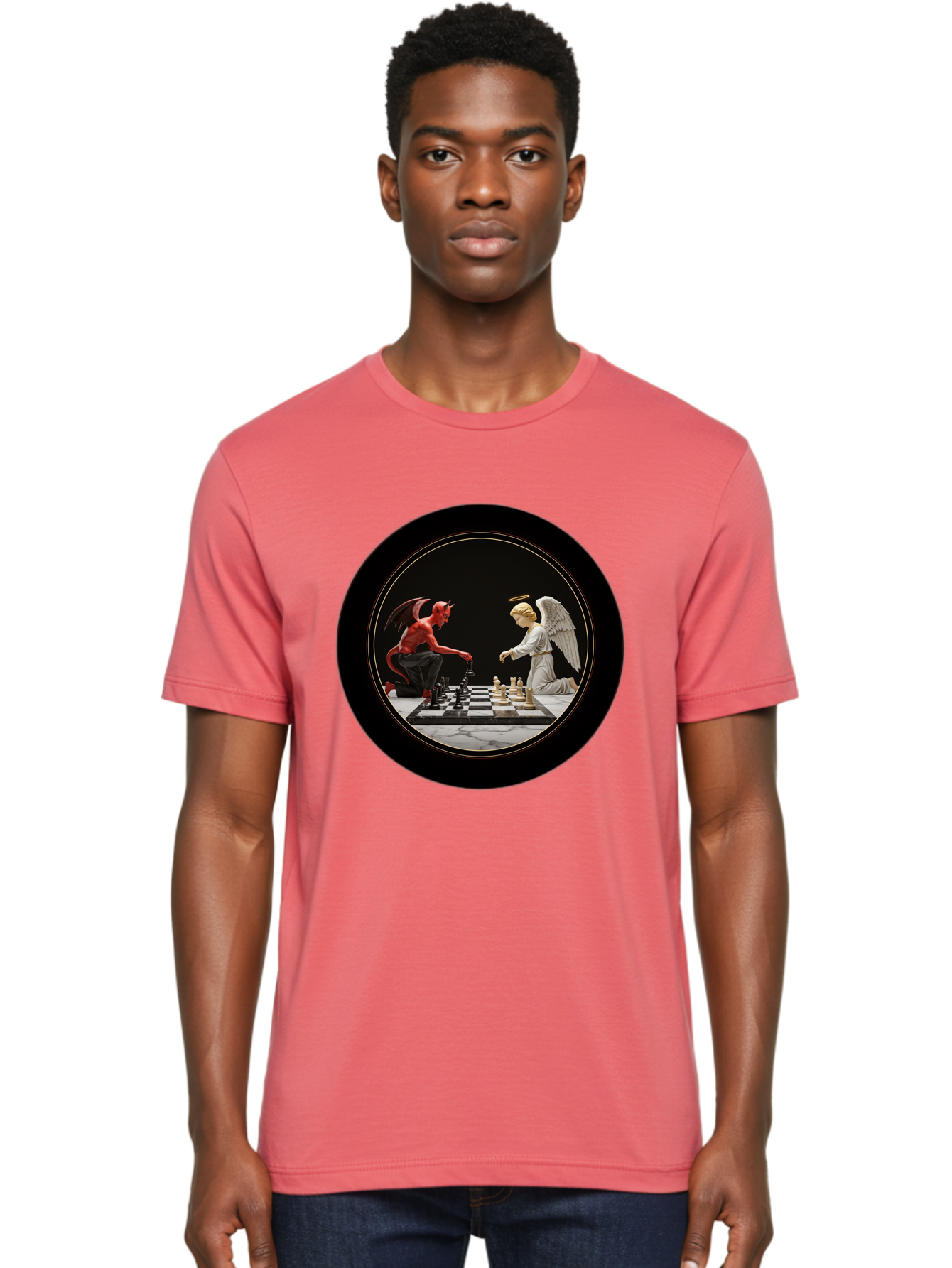 Devil-Vs-Angel-Chess-2 Men'S Graphic Tee, 100% Cotton, Comfortable Casual Summer Wear, Machine Washable, Vintage Camera, Old Camera, Antique Camera, Black Camera, Classic Photography, Photography Equipment, Nostalgic Device, Film Camera, Bah904