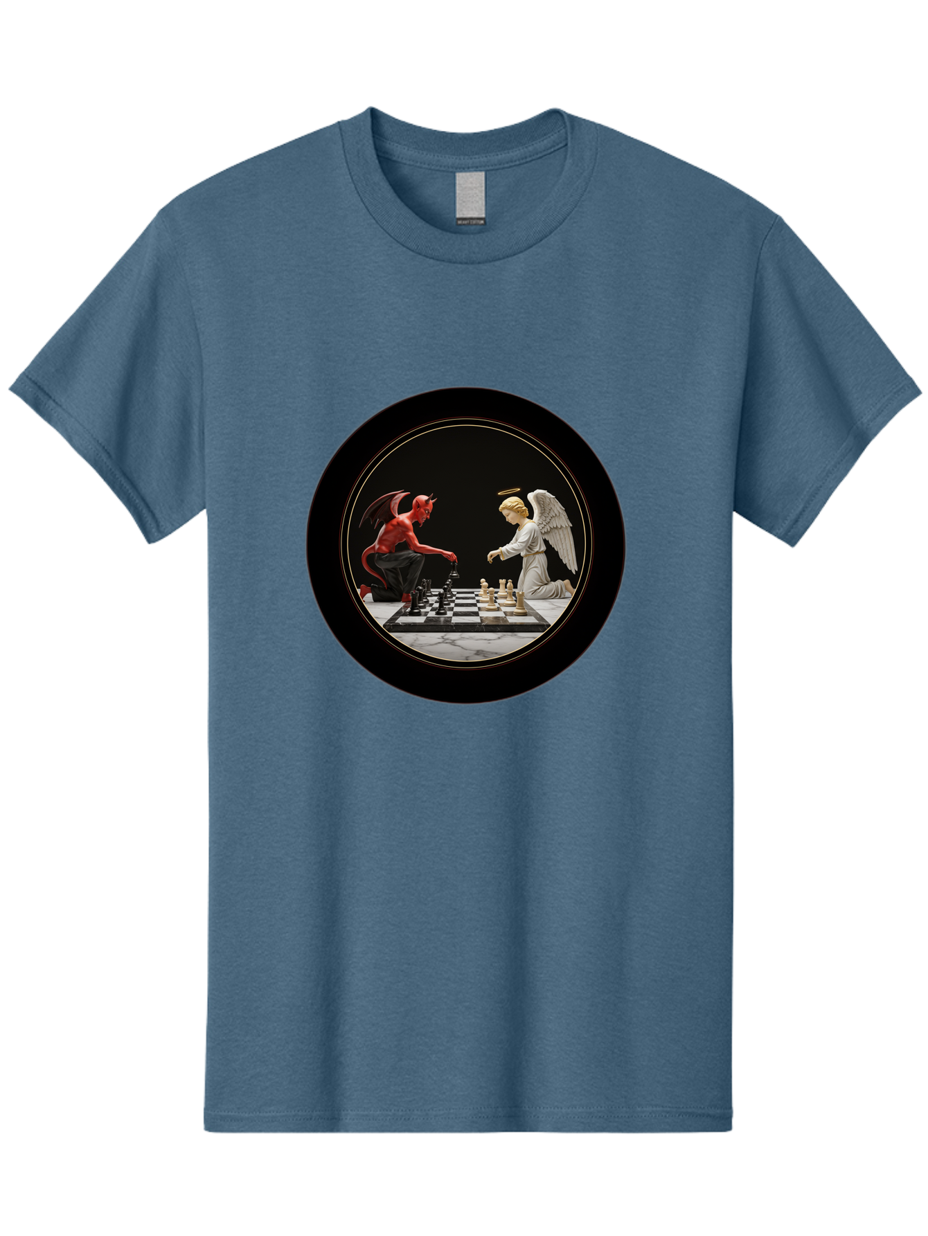 Devil-Vs-Angel-Chess-2 Men'S Graphic Tee, 100% Cotton, Comfortable Casual Summer Wear, Machine Washable, Vintage Camera, Old Camera, Antique Camera, Black Camera, Classic Photography, Photography Equipment, Nostalgic Device, Film Camera, Bah904