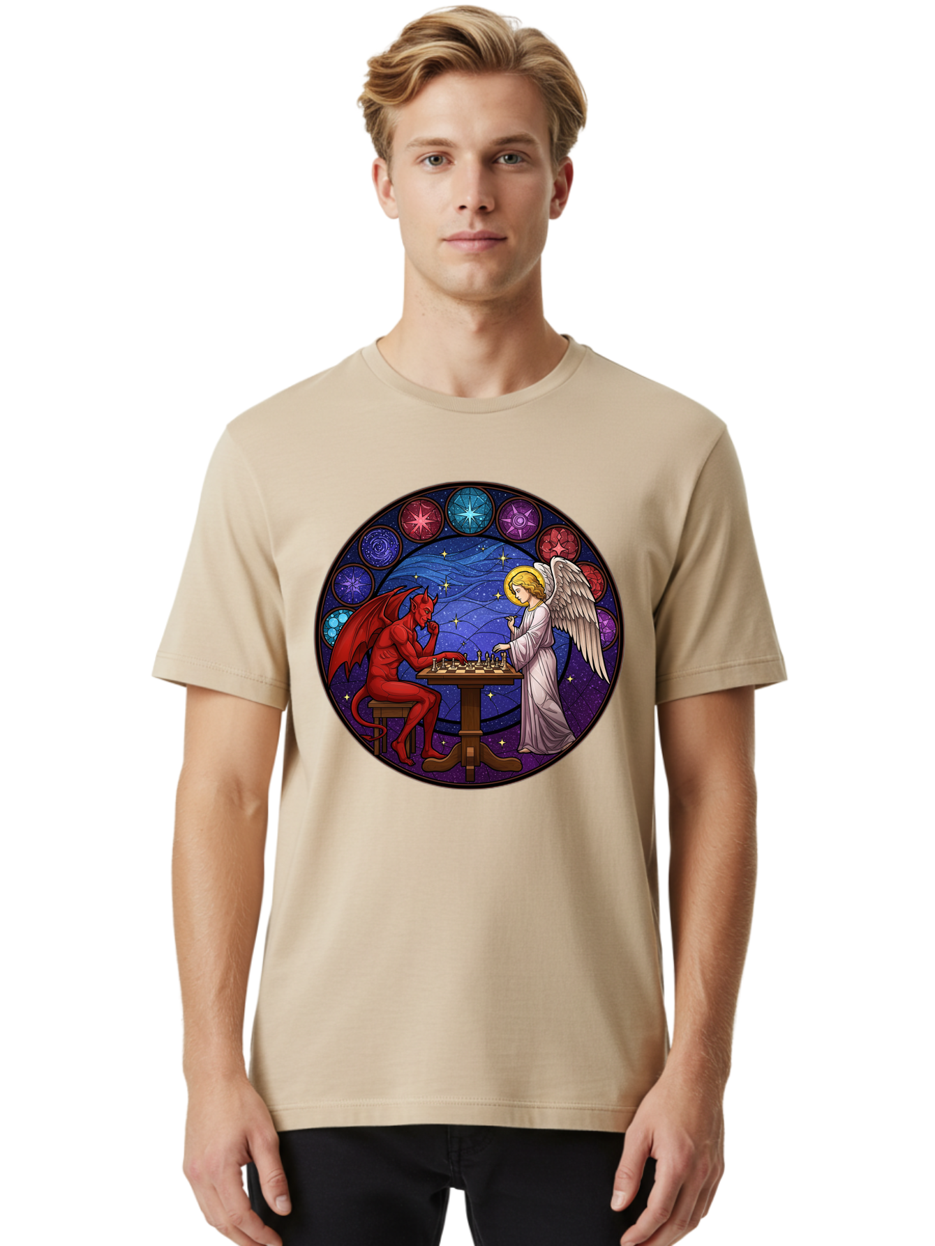 Devil-Vs-Angel-Chess Men'S Graphic Tee, 100% Cotton, Comfortable Casual Summer Wear, Machine Washable, Vintage Camera, Old Camera, Antique Camera, Black Camera, Classic Photography, Photography Equipment, Nostalgic Device, Film Camera, Bah905