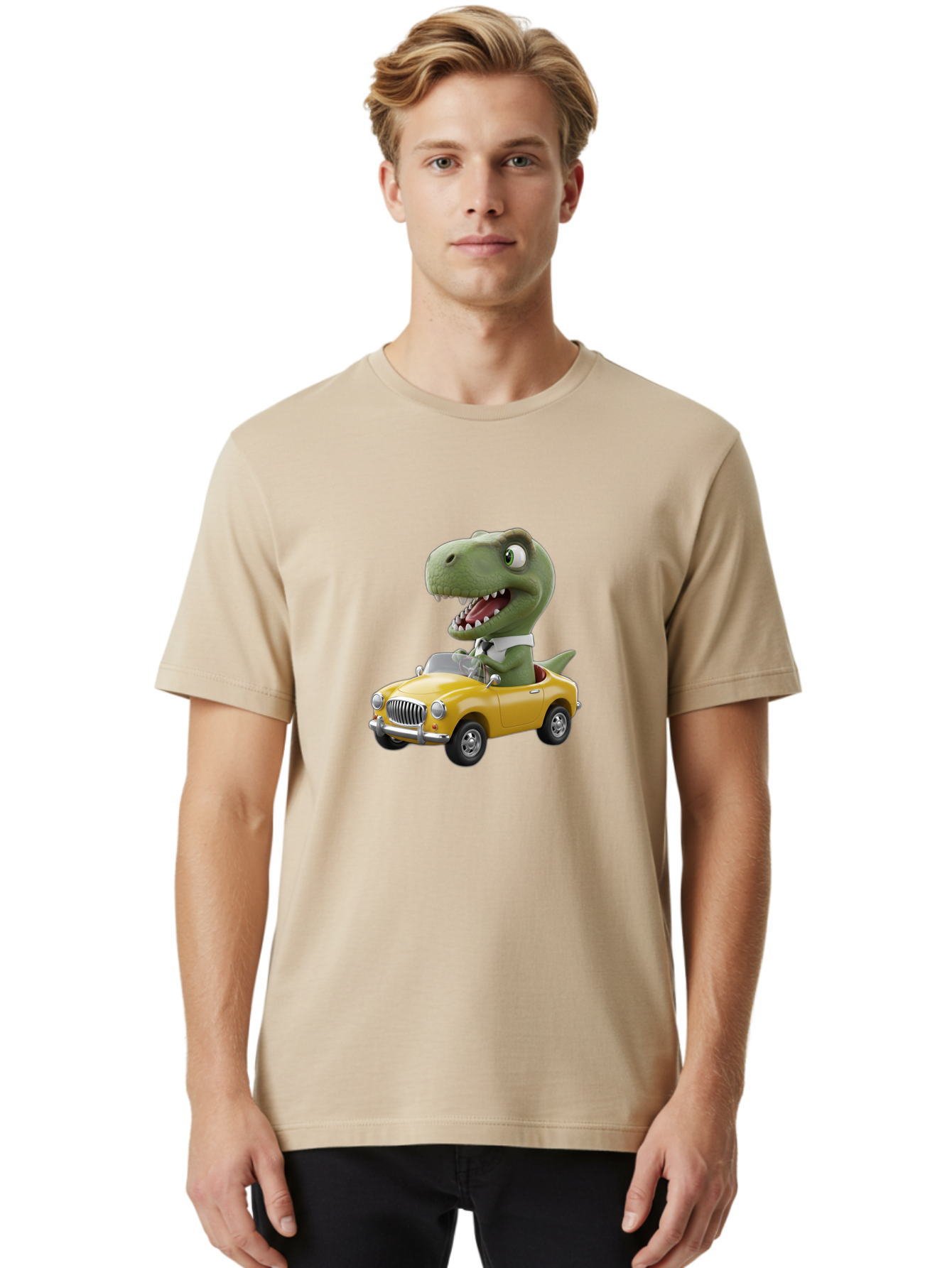 Dino-Driving-Convertible Men'S Graphic Tee, 100% Cotton, Comfortable Casual Summer Wear, Machine Washable, Vintage Camera, Old Camera, Antique Camera, Black Camera, Classic Photography, Photography Equipment, Nostalgic Device, Film Camera, Bah909