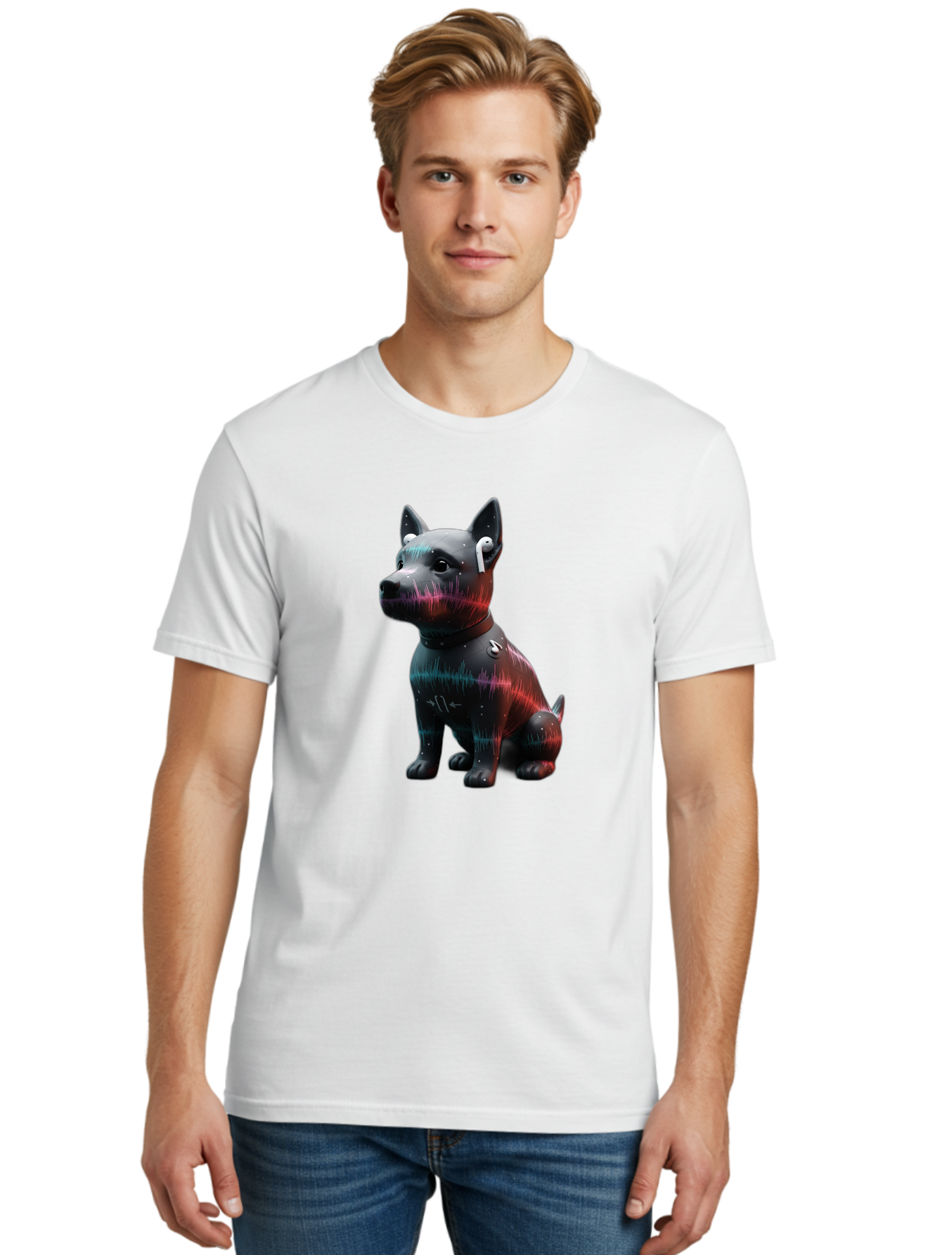 Dog-Wearing-Wireless-Earphones Men'S Graphic Tee, 100% Cotton, Comfortable Casual Summer Wear, Machine Washable, Vintage Camera, Old Camera, Antique Camera, Black Camera, Classic Photography, Photography Equipment, Nostalgic Device, Bah946