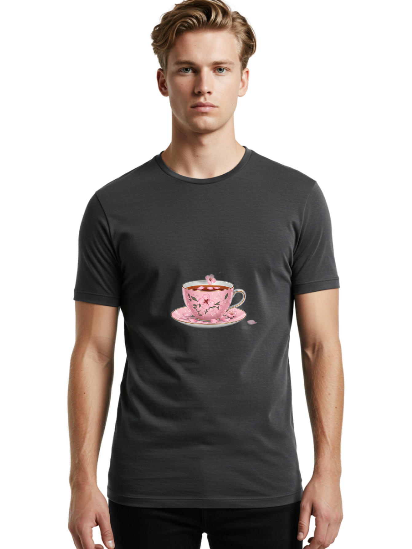 Floral-Tea-Cup Men'S Graphic Tee, 100% Cotton, Comfortable Casual Summer Wear, Machine Washable, Vintage Camera, Old Camera, Antique Camera, Black Camera, Classic Photography, Photography Equipment, Nostalgic Device, Film Camera, Camera Art Bai001