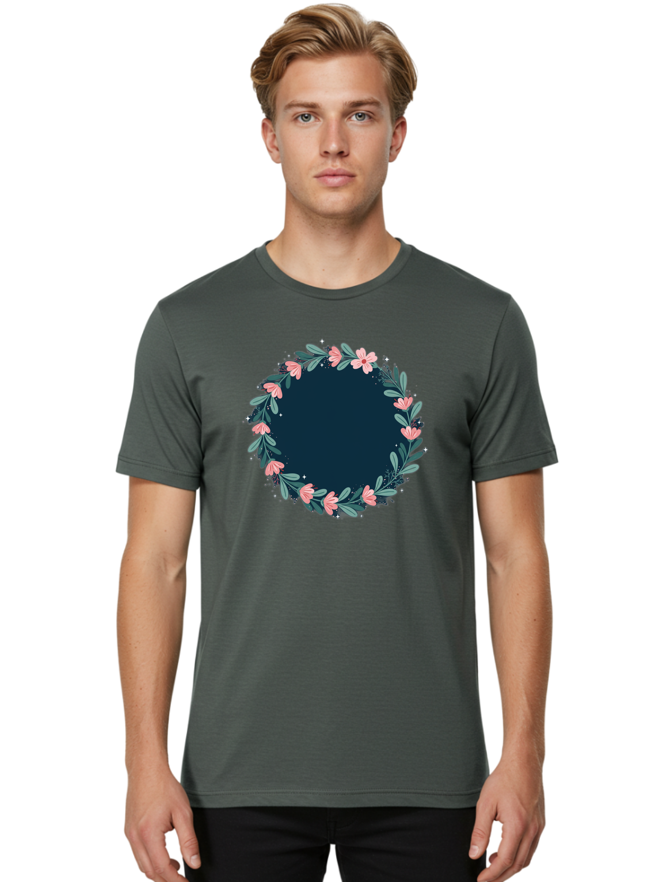 Floral-Wreath-1 Men'S Graphic Tee, 100% Cotton, Comfortable Casual Summer Wear, Machine Washable, Vintage Camera, Old Camera, Antique Camera, Black Camera, Classic Photography, Photography Equipment, Nostalgic Device, Film Camera, Camera Art Bai002