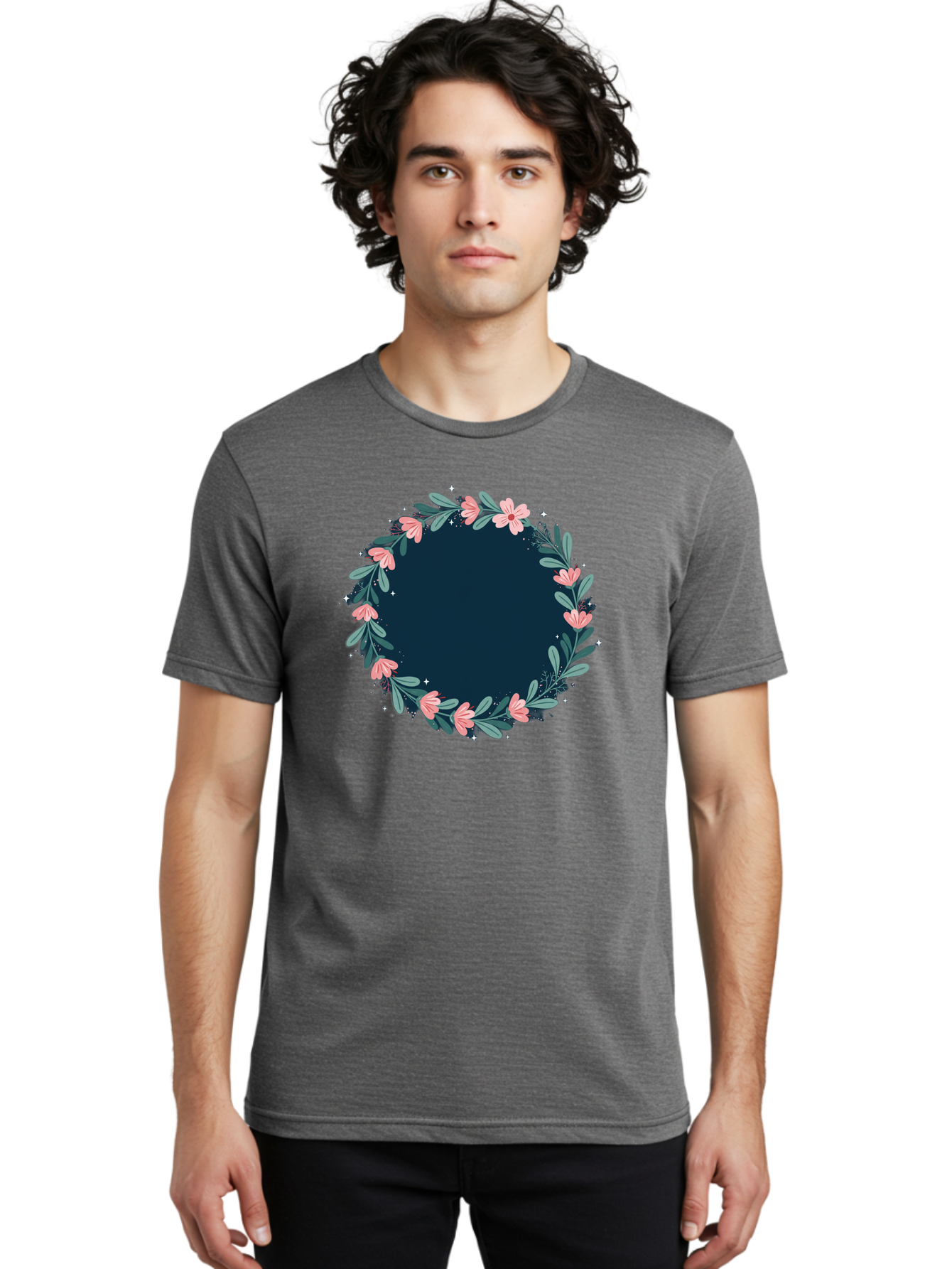Floral-Wreath-1 Men'S Graphic Tee, 100% Cotton, Comfortable Casual Summer Wear, Machine Washable, Vintage Camera, Old Camera, Antique Camera, Black Camera, Classic Photography, Photography Equipment, Nostalgic Device, Film Camera, Camera Art Bai002