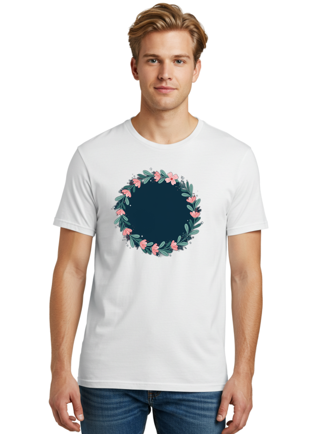 Floral-Wreath-1 Men'S Graphic Tee, 100% Cotton, Comfortable Casual Summer Wear, Machine Washable, Vintage Camera, Old Camera, Antique Camera, Black Camera, Classic Photography, Photography Equipment, Nostalgic Device, Film Camera, Camera Art Bai002