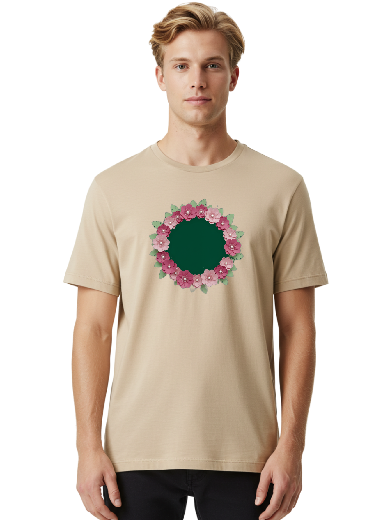 Floral-Wreath-2 Men'S Graphic Tee, 100% Cotton, Comfortable Casual Summer Wear, Machine Washable, Vintage Camera, Old Camera, Antique Camera, Black Camera, Classic Photography, Photography Equipment, Nostalgic Device, Film Camera, Camera Art Bai003