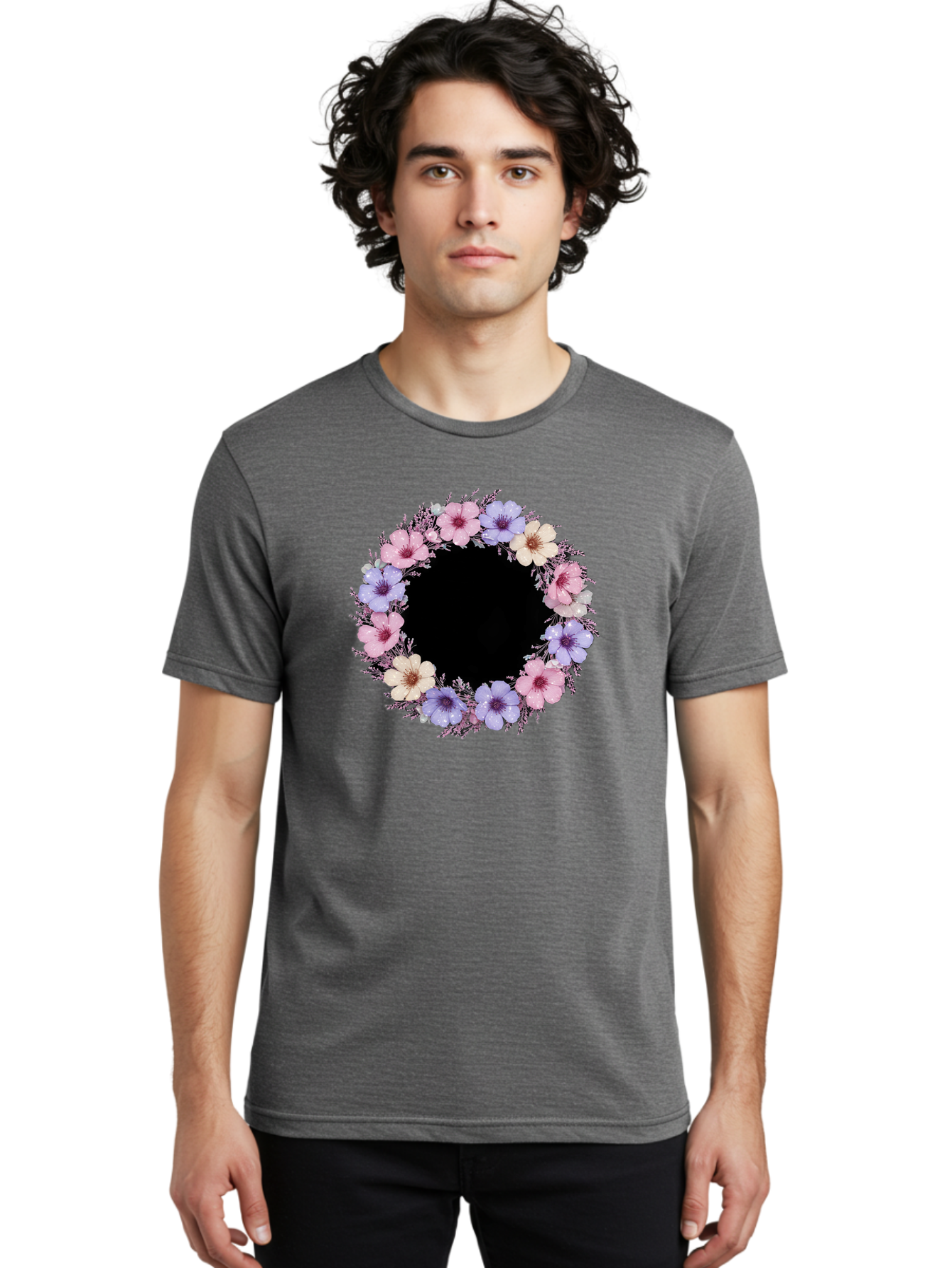 Floral-Wreath Men'S Graphic Tee, 100% Cotton, Comfortable Casual Summer Wear, Machine Washable, Vintage Camera, Old Camera, Antique Camera, Black Camera, Classic Photography, Photography Equipment, Nostalgic Device, Film Camera, Camera Art Bai005
