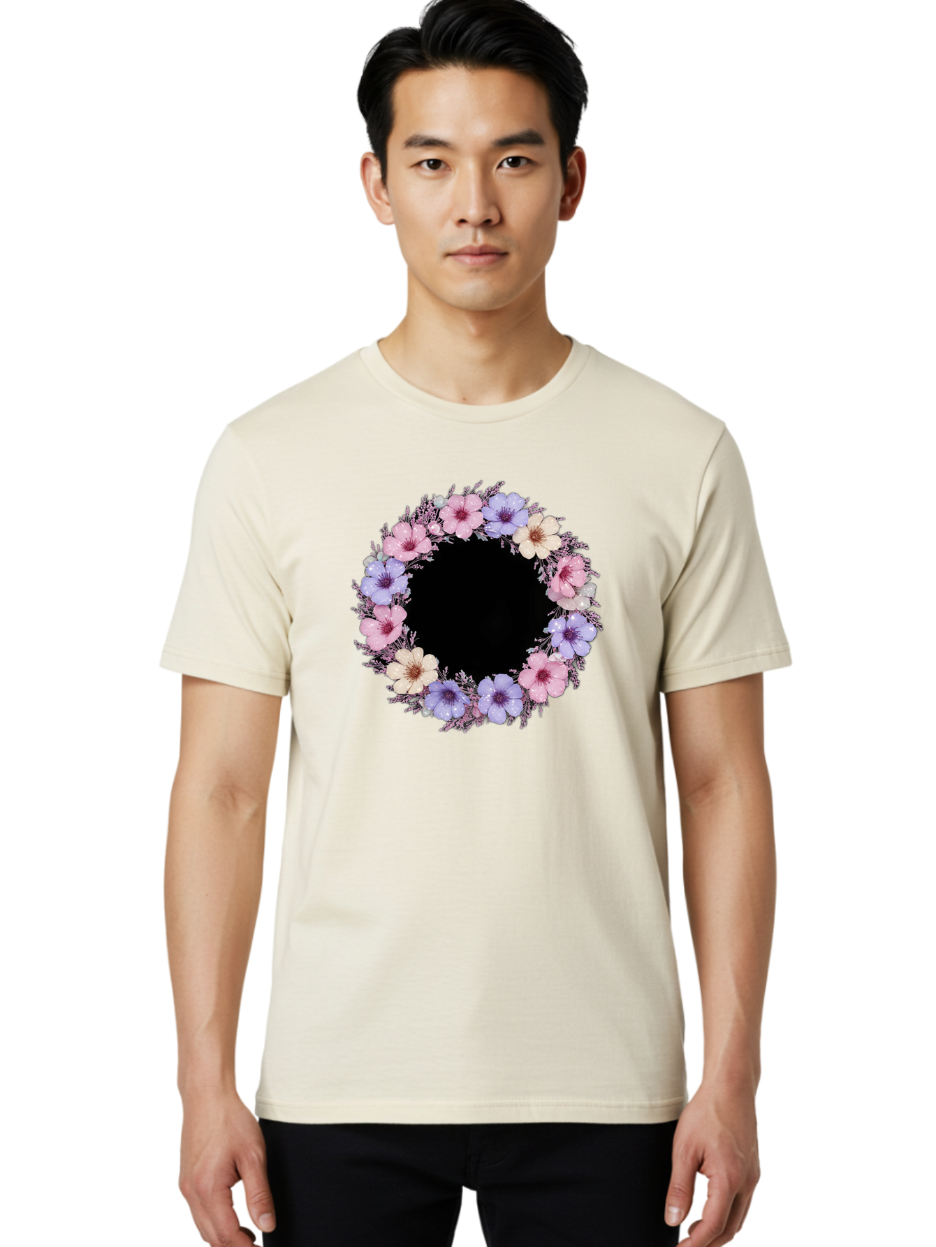 Floral-Wreath Men'S Graphic Tee, 100% Cotton, Comfortable Casual Summer Wear, Machine Washable, Vintage Camera, Old Camera, Antique Camera, Black Camera, Classic Photography, Photography Equipment, Nostalgic Device, Film Camera, Camera Art Bai005