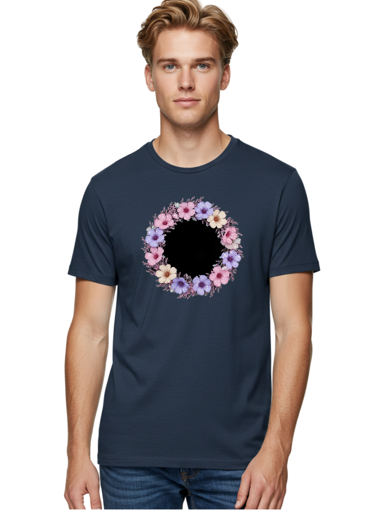 Floral-Wreath Men'S Graphic Tee, 100% Cotton, Comfortable Casual Summer Wear, Machine Washable, Vintage Camera, Old Camera, Antique Camera, Black Camera, Classic Photography, Photography Equipment, Nostalgic Device, Film Camera, Camera Art Bai005