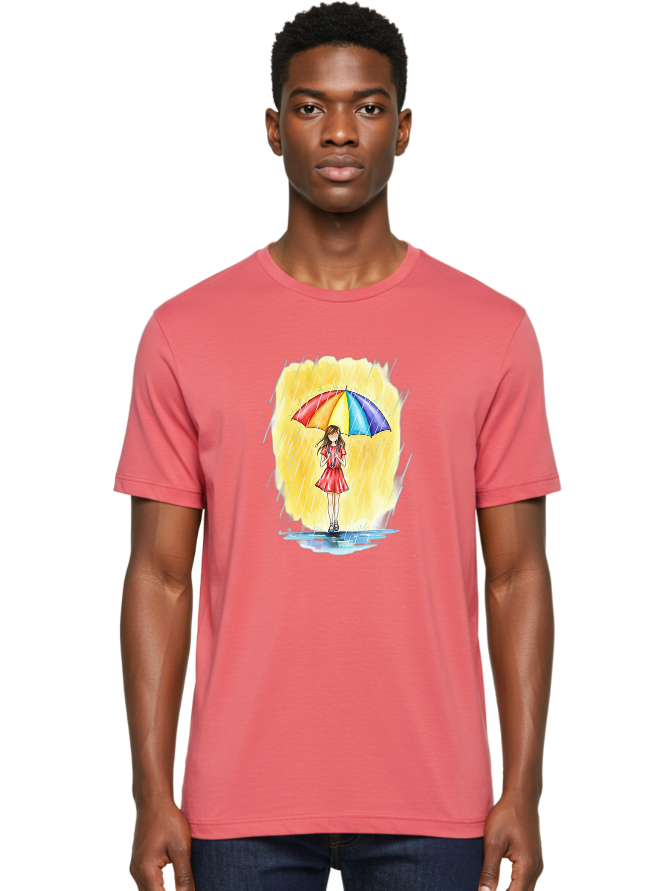 Girl-In-Red-Dress-With-Rainbow-Umbrella Men'S Graphic Tee, 100% Cotton, Comfortable Casual Summer Wear, Machine Washable, Vintage Camera, Old Camera, Antique Camera, Black Camera, Classic Photography, Photography Equipment, Nostalgic Device, Bai027