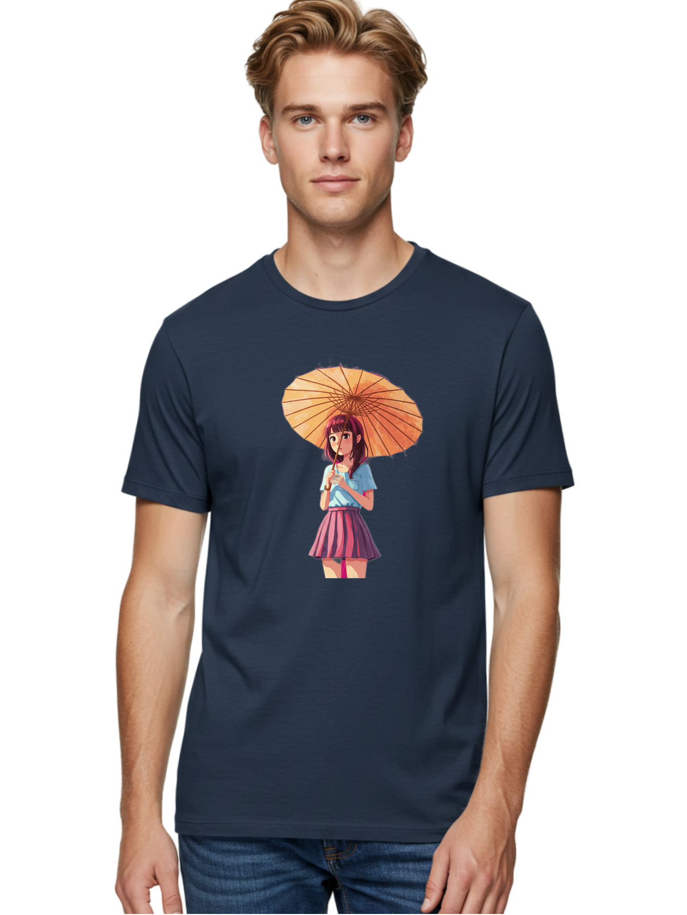 Girl-With-Parasol-1 Men'S Graphic Tee, 100% Cotton, Comfortable Casual Summer Wear, Machine Washable, Vintage Camera, Old Camera, Antique Camera, Black Camera, Classic Photography, Photography Equipment, Nostalgic Device, Film Camera, Bai030