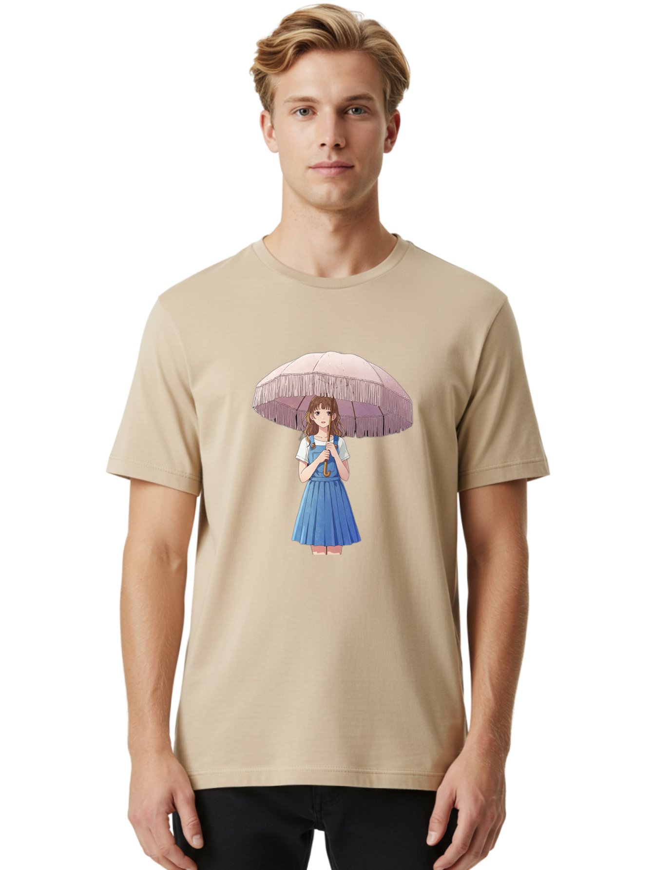Girl-With-Parasol-2 Men'S Graphic Tee, 100% Cotton, Comfortable Casual Summer Wear, Machine Washable, Vintage Camera, Old Camera, Antique Camera, Black Camera, Classic Photography, Photography Equipment, Nostalgic Device, Film Camera, Bai031