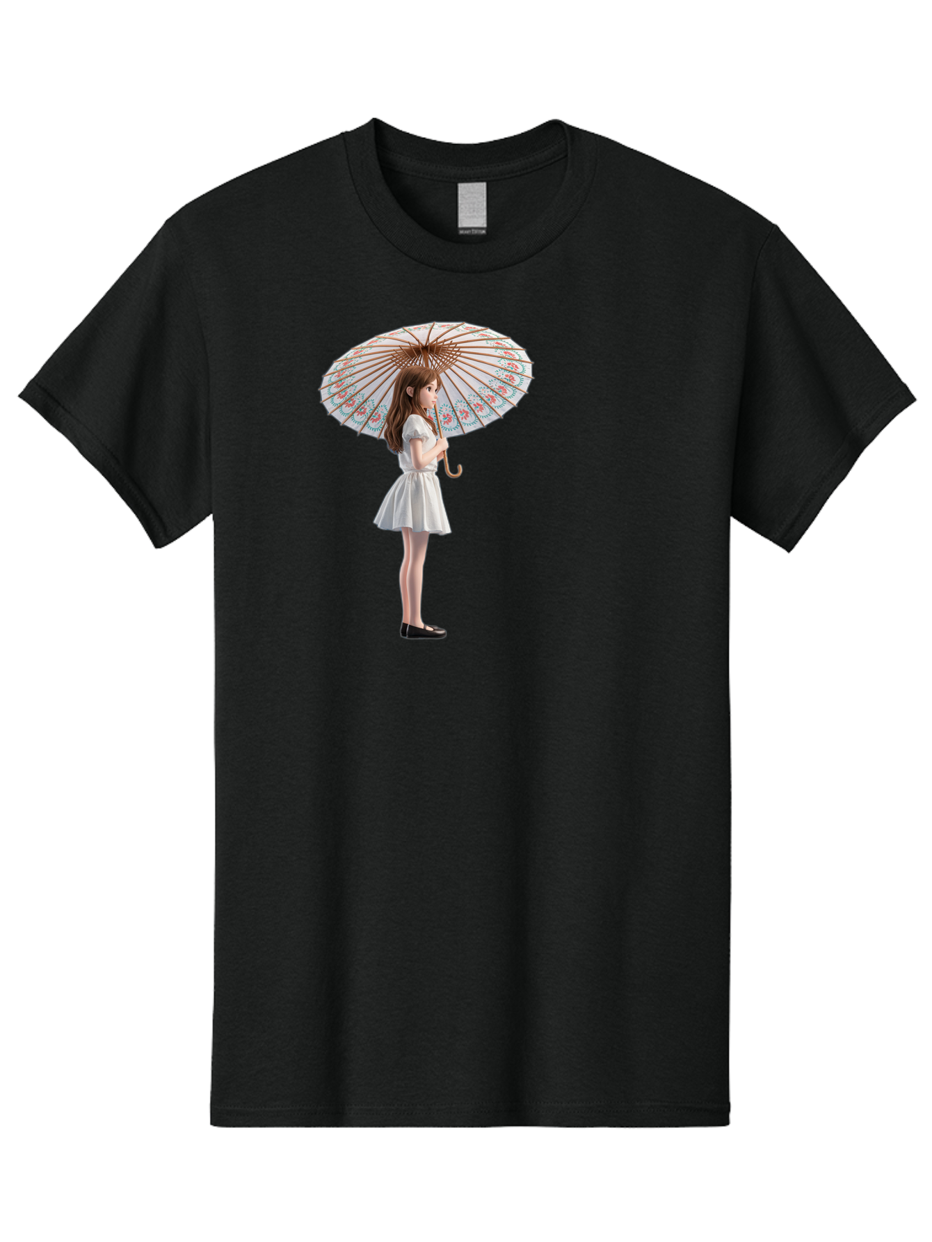 Girl-With-Parasol-3 Men'S Graphic Tee, 100% Cotton, Comfortable Casual Summer Wear, Machine Washable, Vintage Camera, Old Camera, Antique Camera, Black Camera, Classic Photography, Photography Equipment, Nostalgic Device, Film Camera, Bai032