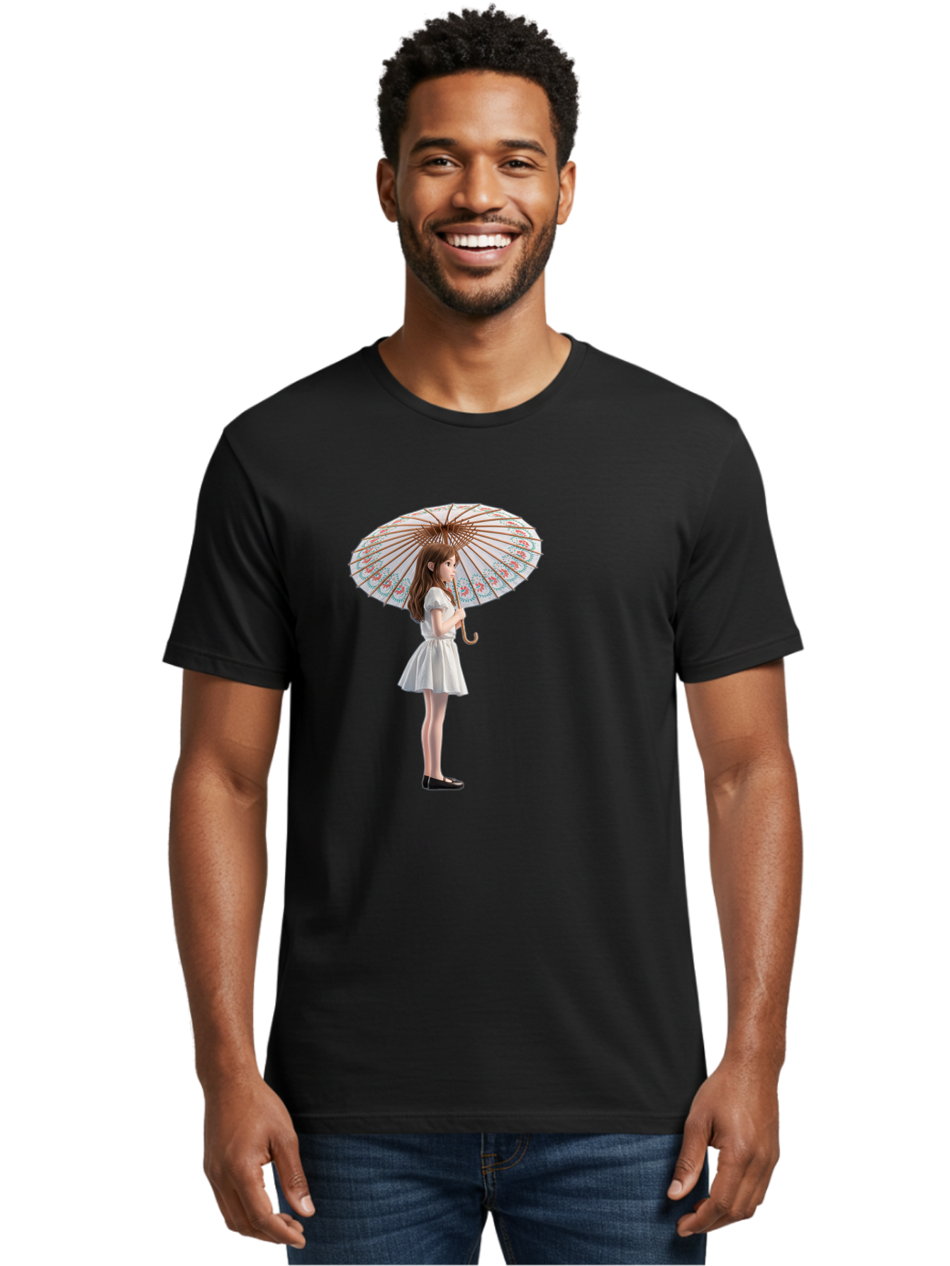 Girl-With-Parasol-3 Men'S Graphic Tee, 100% Cotton, Comfortable Casual Summer Wear, Machine Washable, Vintage Camera, Old Camera, Antique Camera, Black Camera, Classic Photography, Photography Equipment, Nostalgic Device, Film Camera, Bai032