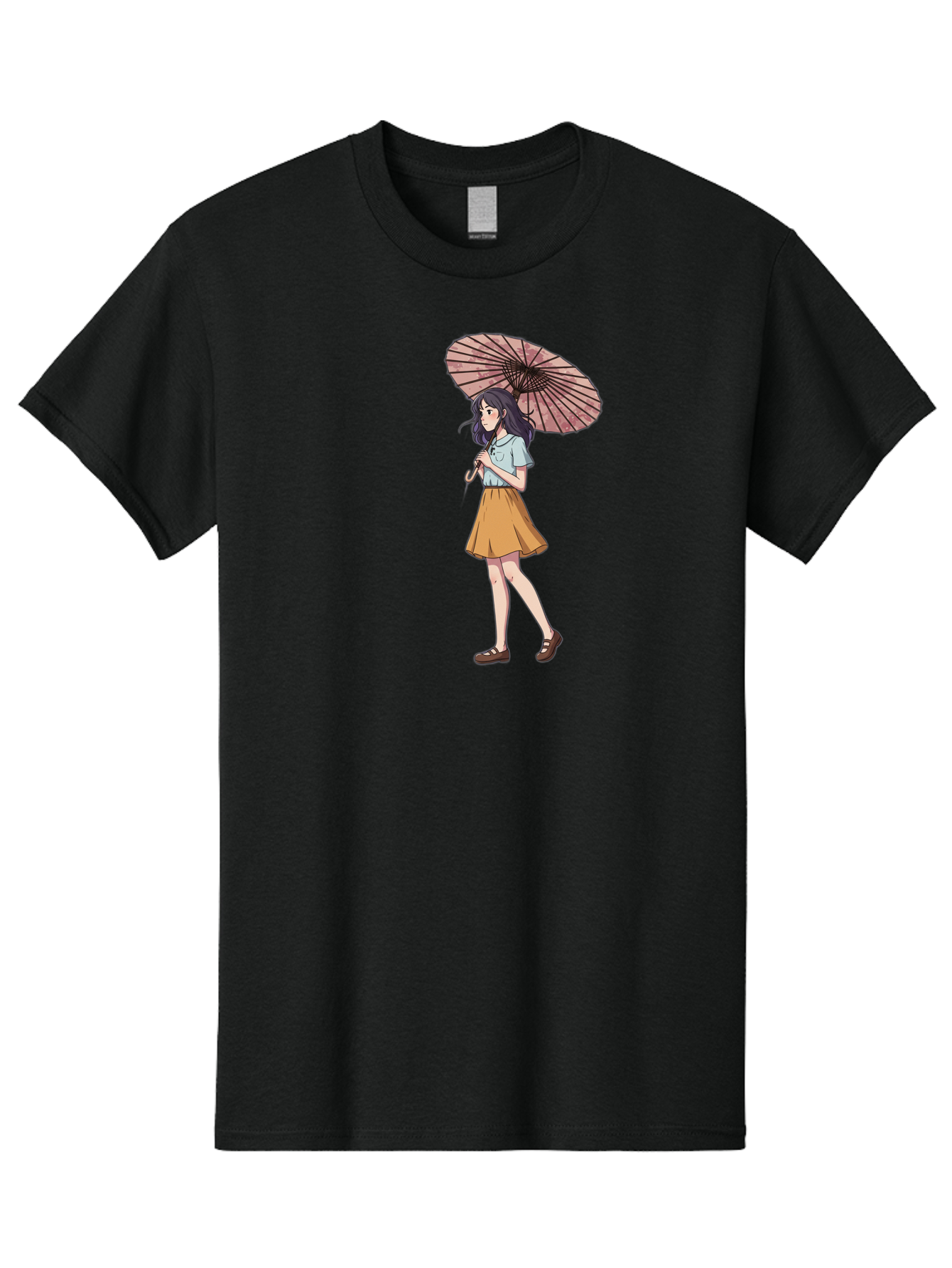 Girl-With-Parasol-4 Men'S Graphic Tee, 100% Cotton, Comfortable Casual Summer Wear, Machine Washable, Vintage Camera, Old Camera, Antique Camera, Black Camera, Classic Photography, Photography Equipment, Nostalgic Device, Film Camera, Bai033